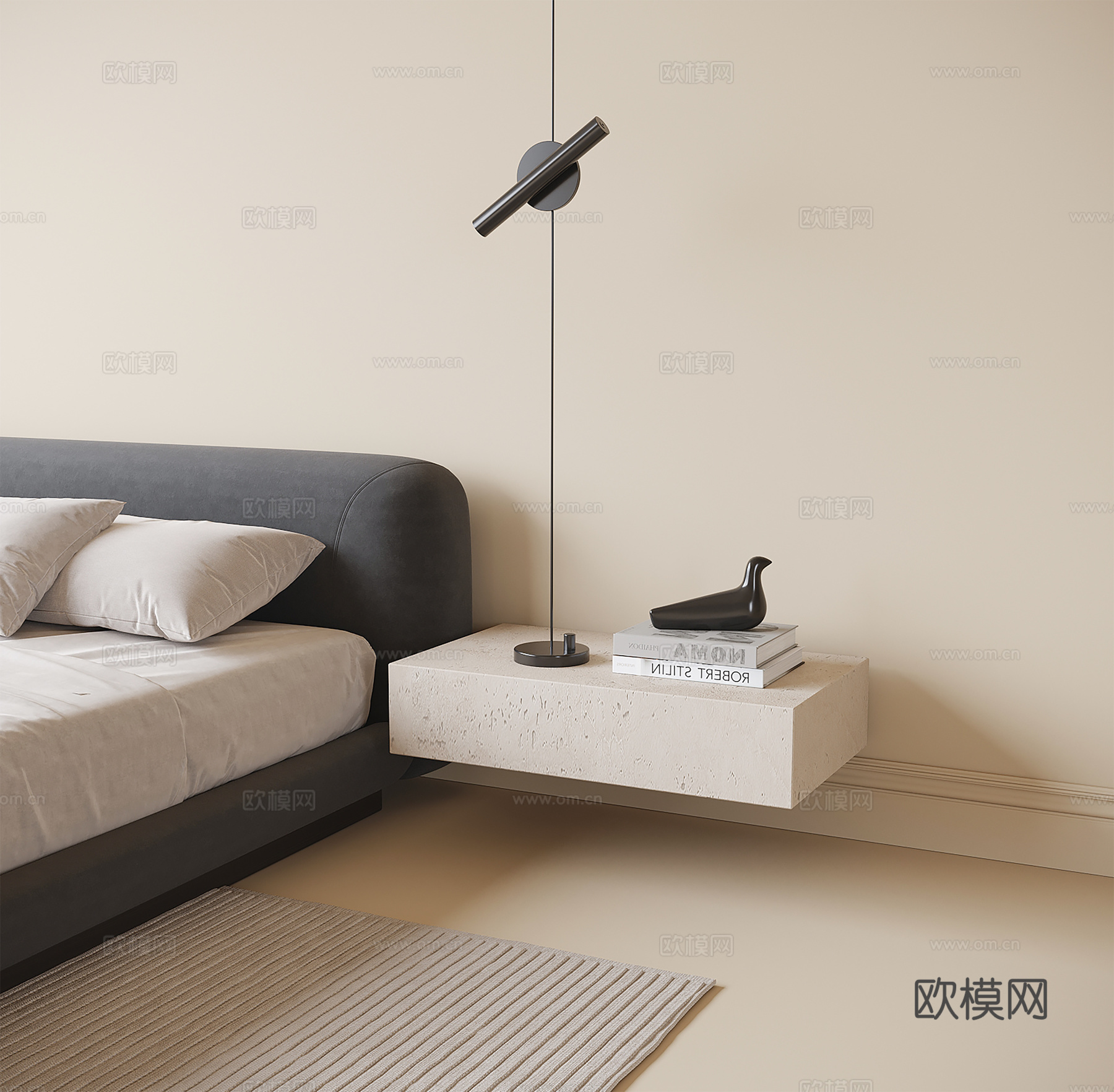 现代悬浮床头柜 床头吊灯3d模型下载
