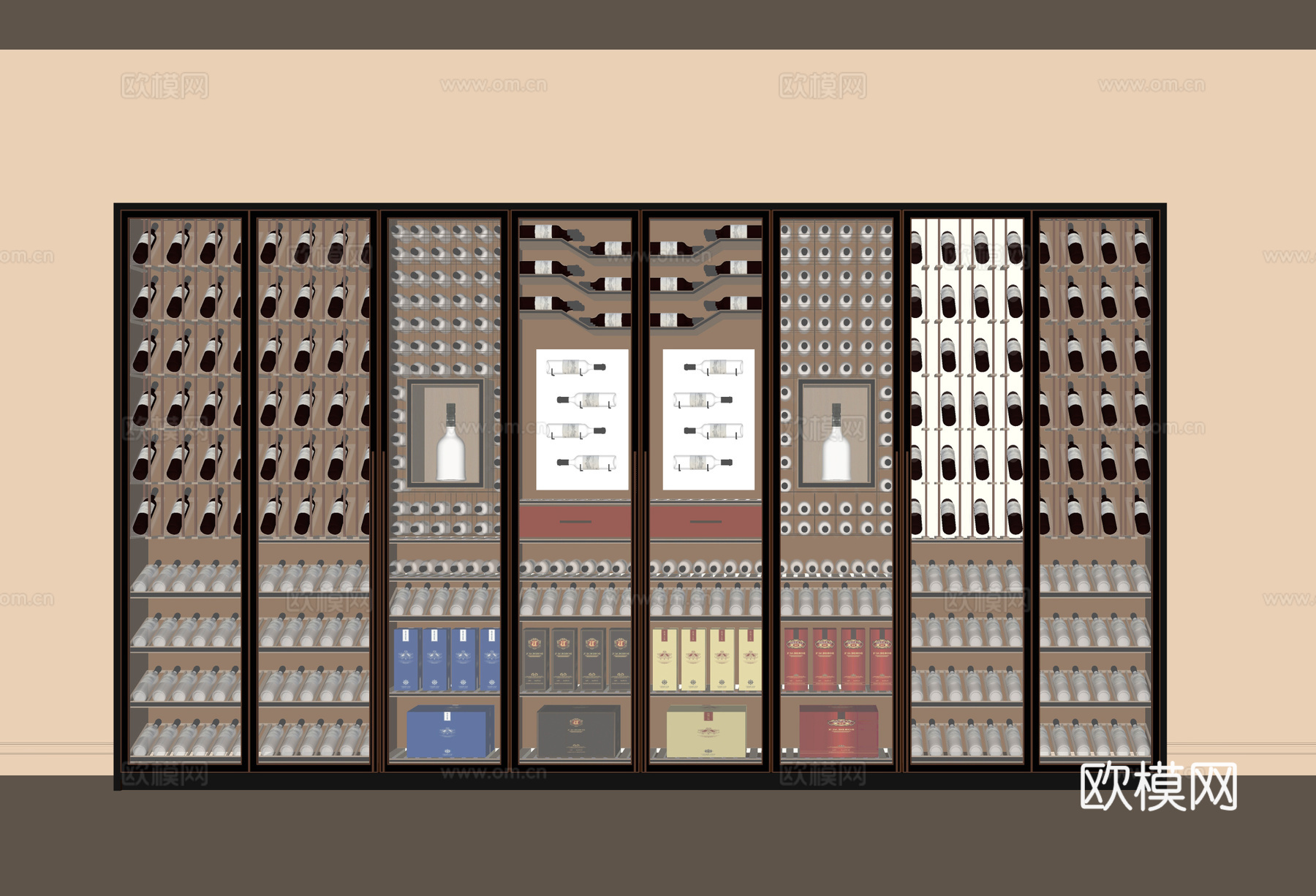 现代酒柜su模型下载（渲染图1）