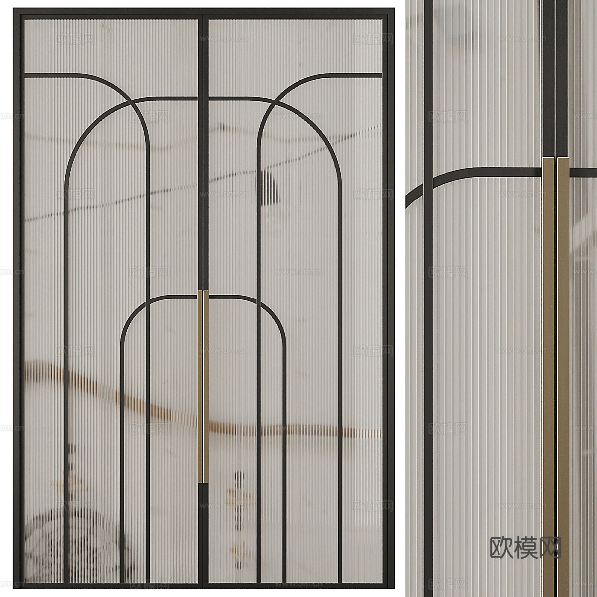 轻奢玻璃对开门 双开大门3d模型