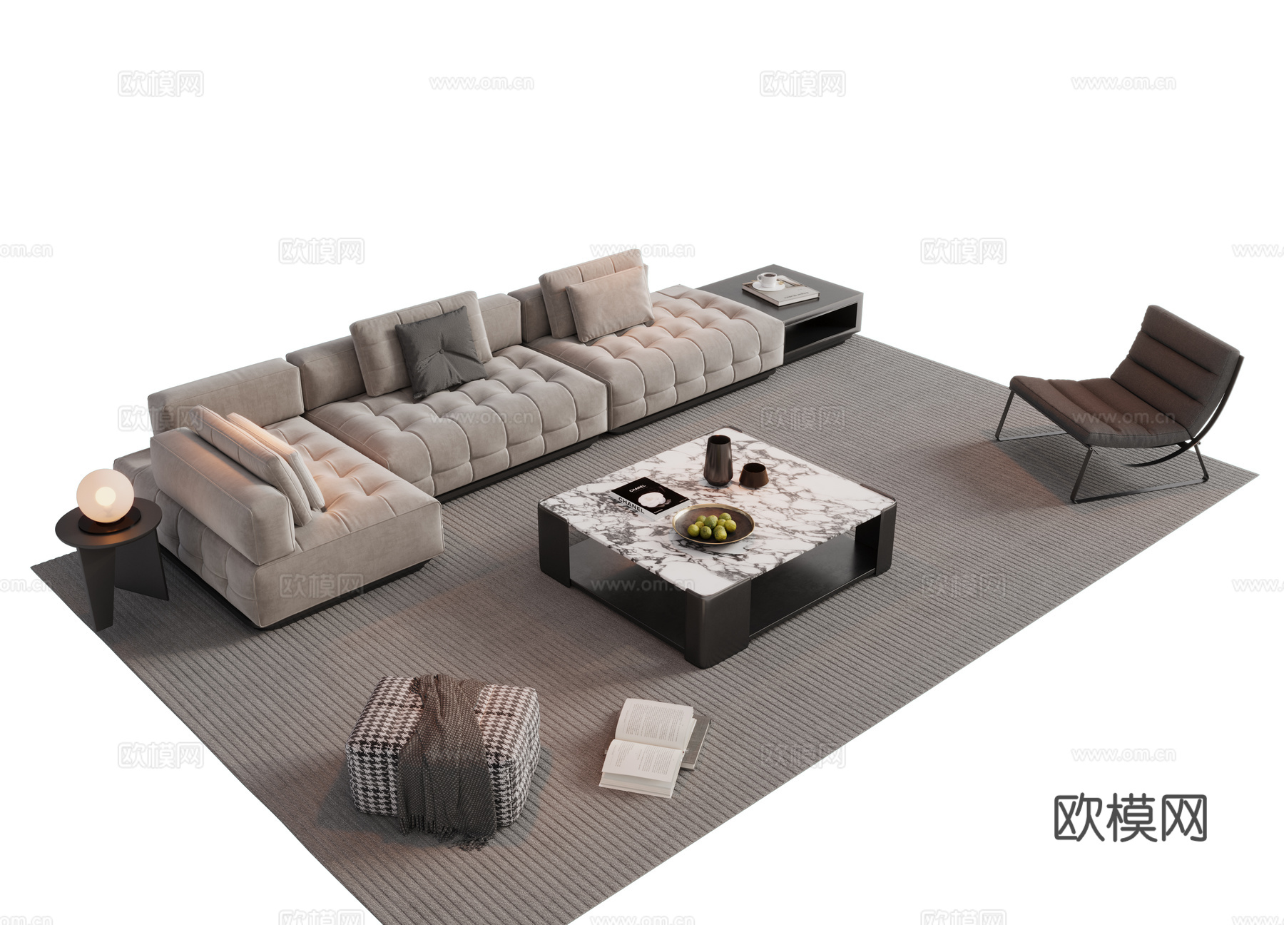意式组合沙发su模型下载（渲染图2）