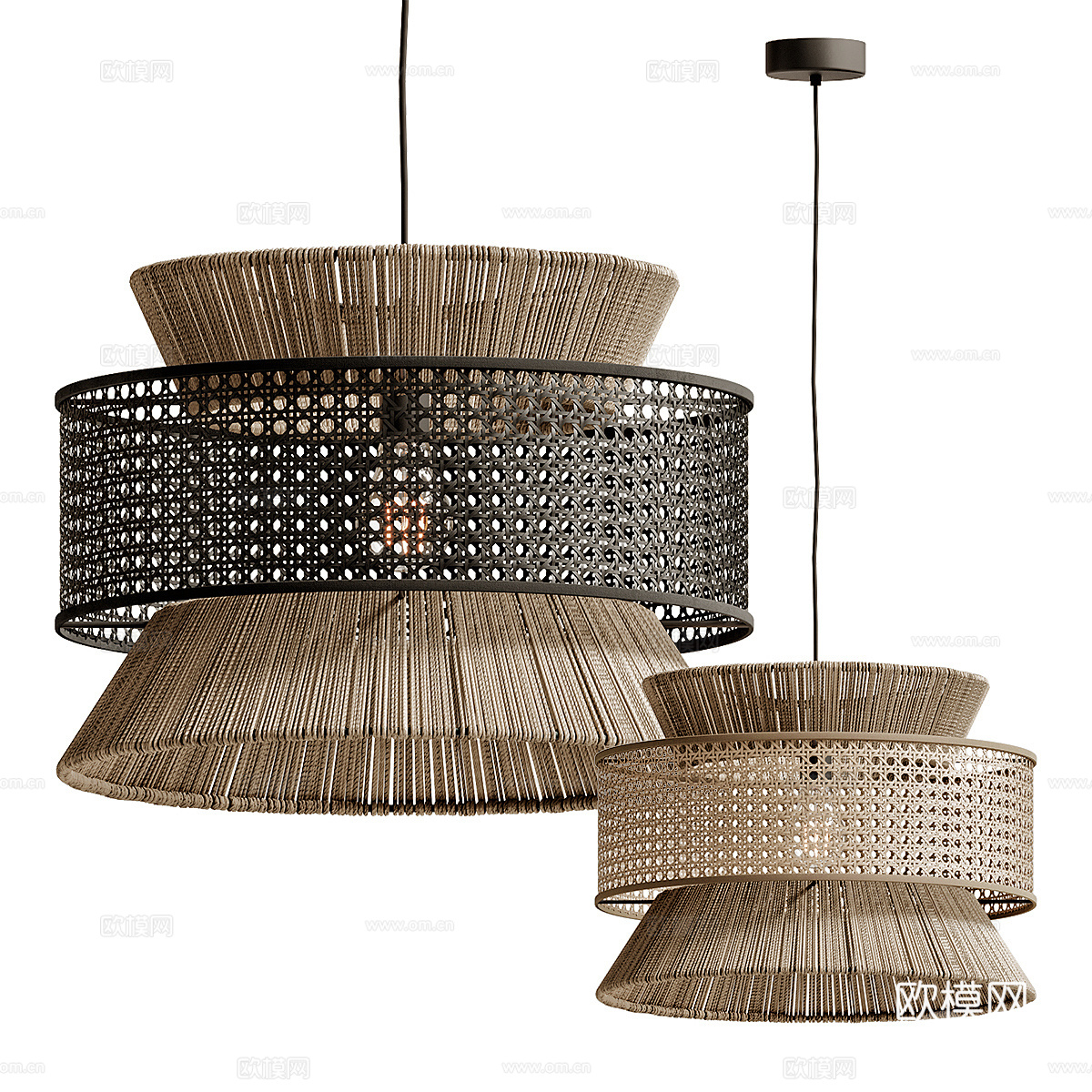 日式吊灯 藤编吊灯su模型下载（渲染图2）