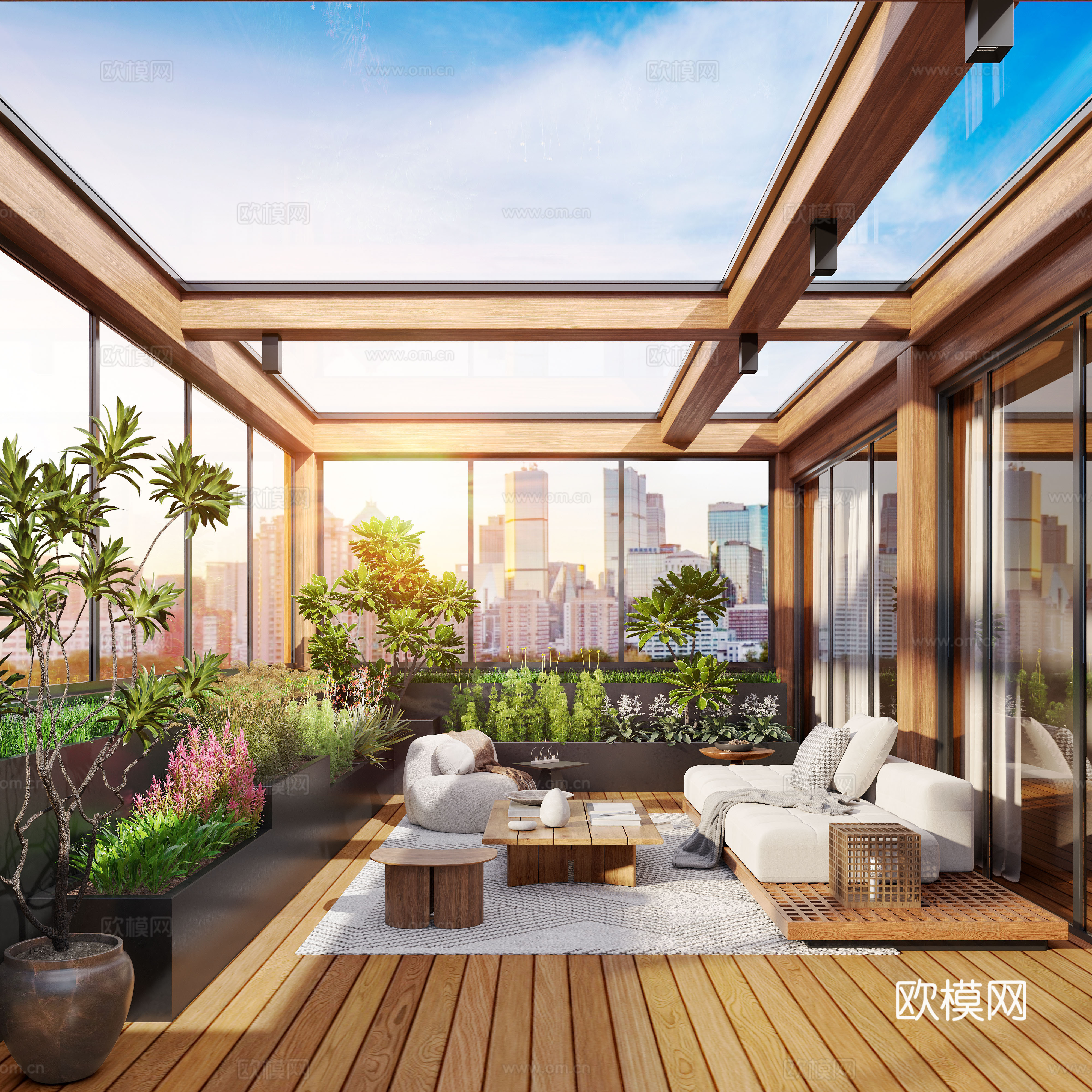 现代屋顶花园 阳光房 顶楼花园3d模型