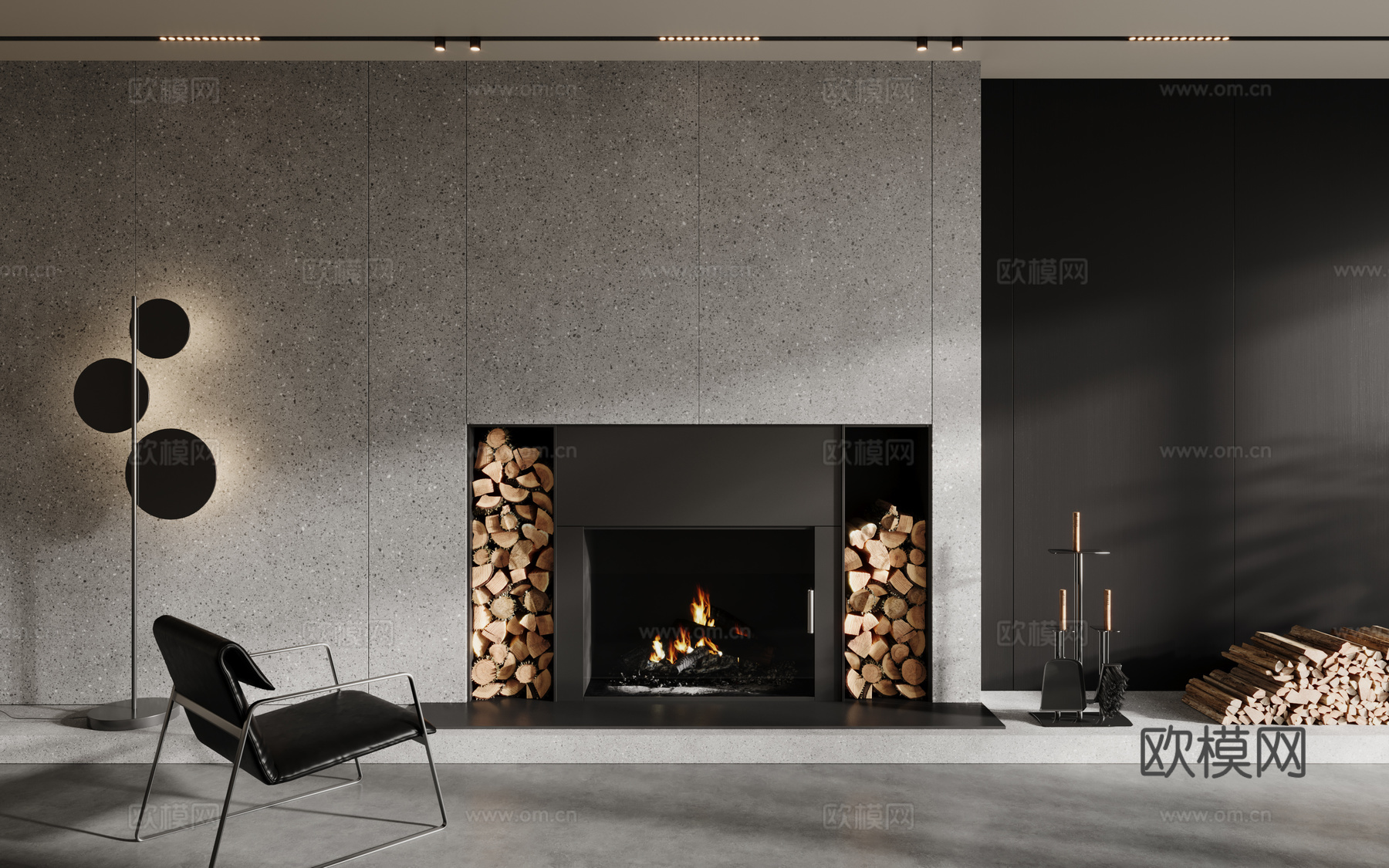 现代壁炉su模型下载（渲染图1）