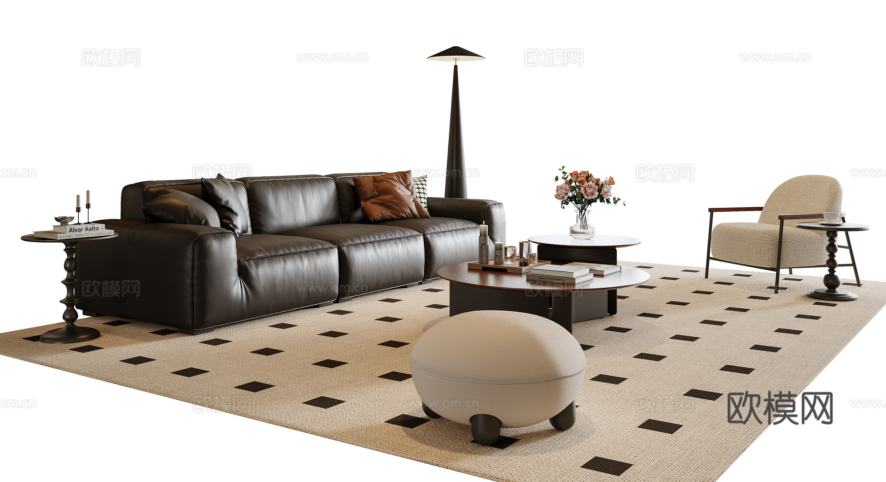 中古风组合沙发su模型下载（渲染图2）