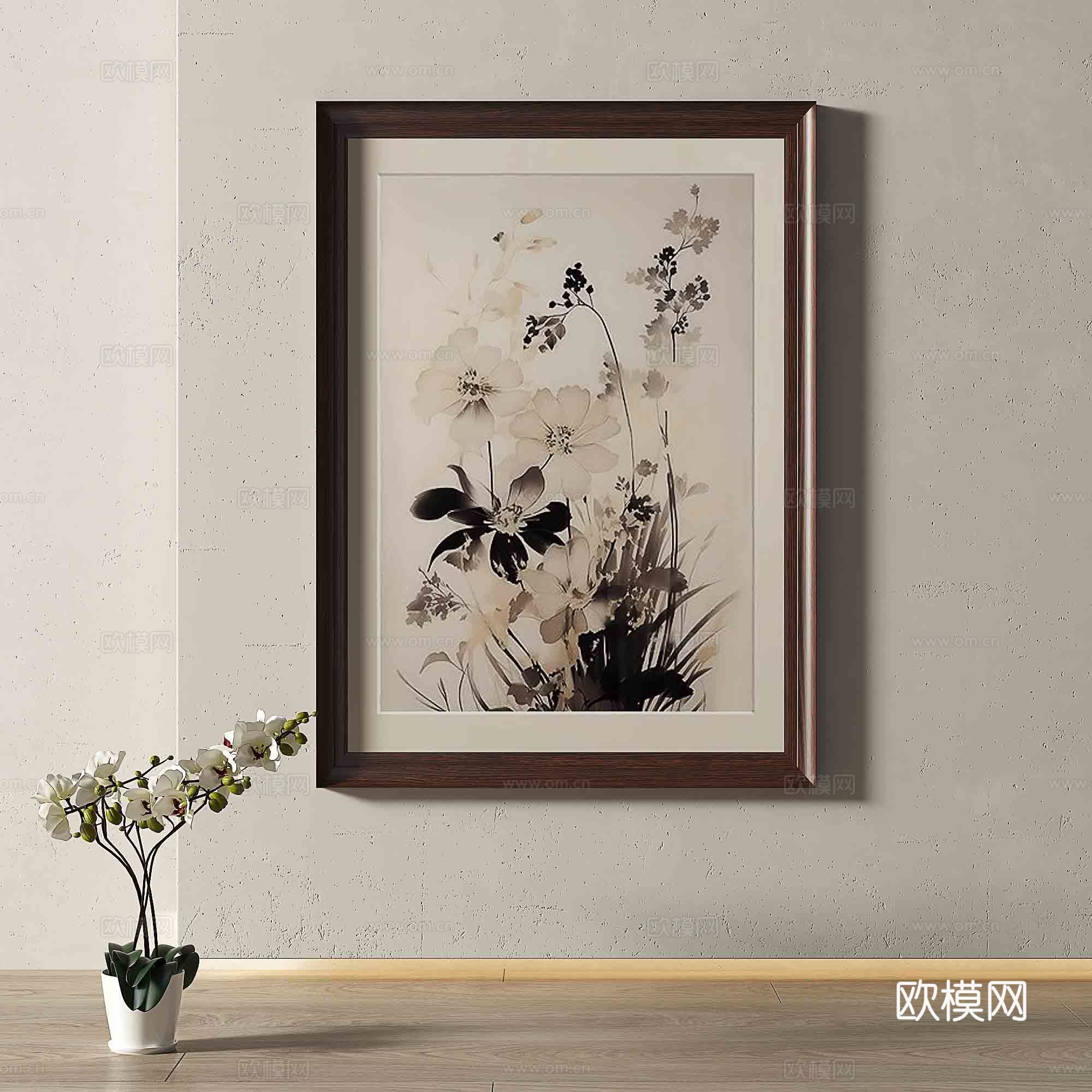 现代花朵挂画 装饰画3d模型