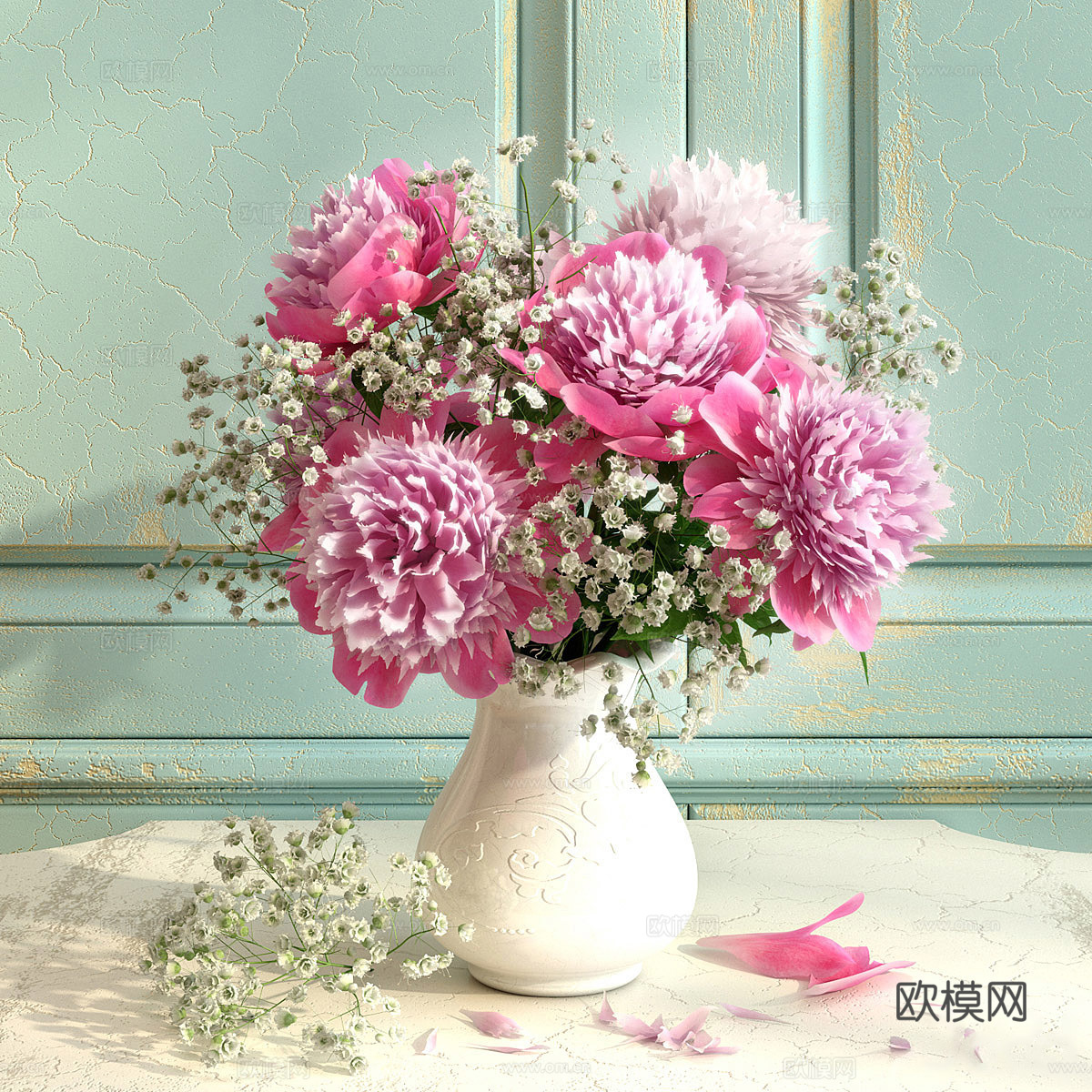 现代花瓶 鲜花 插花 花艺3d模型