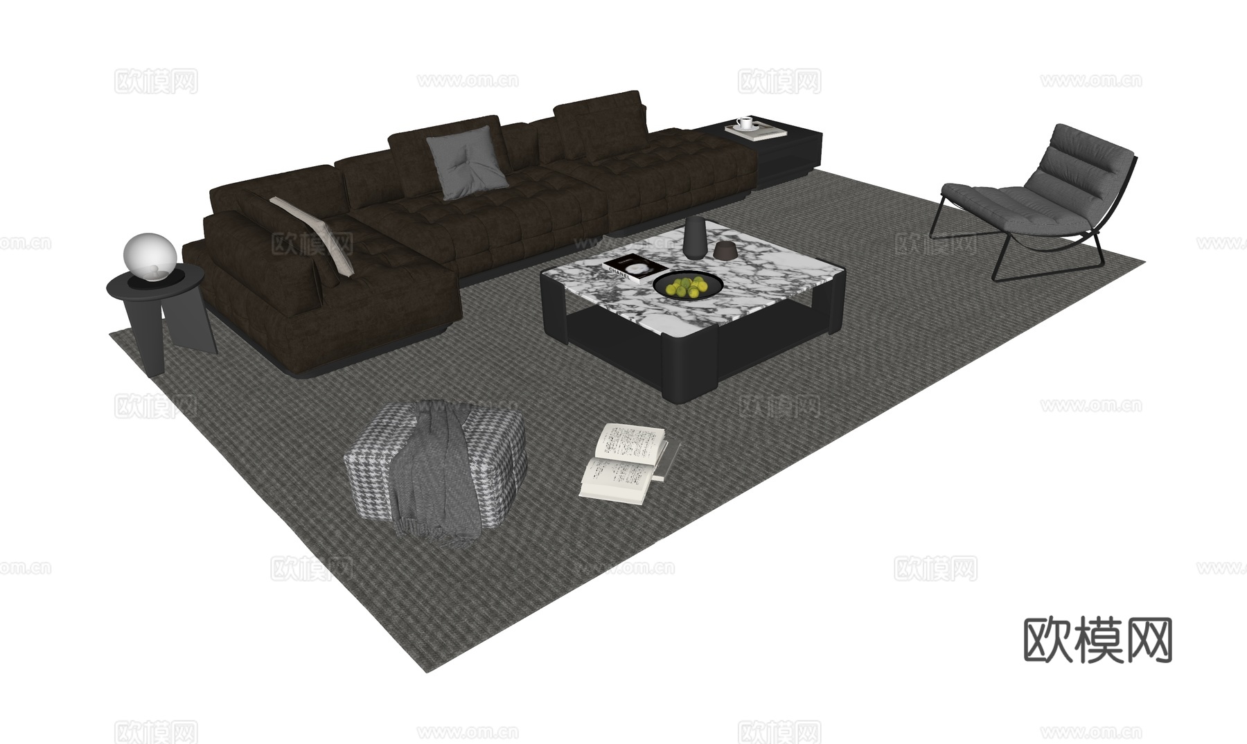 意式组合沙发su模型下载（渲染图1）