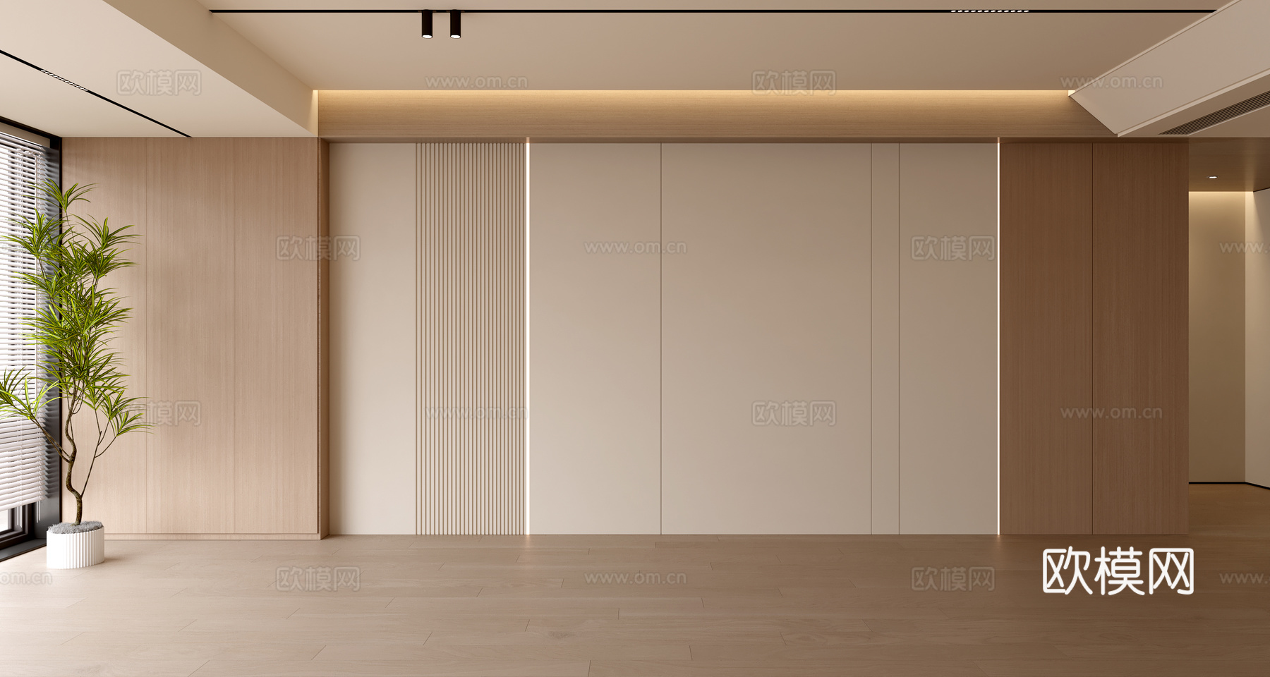 原木风沙发背景墙3d模型下载