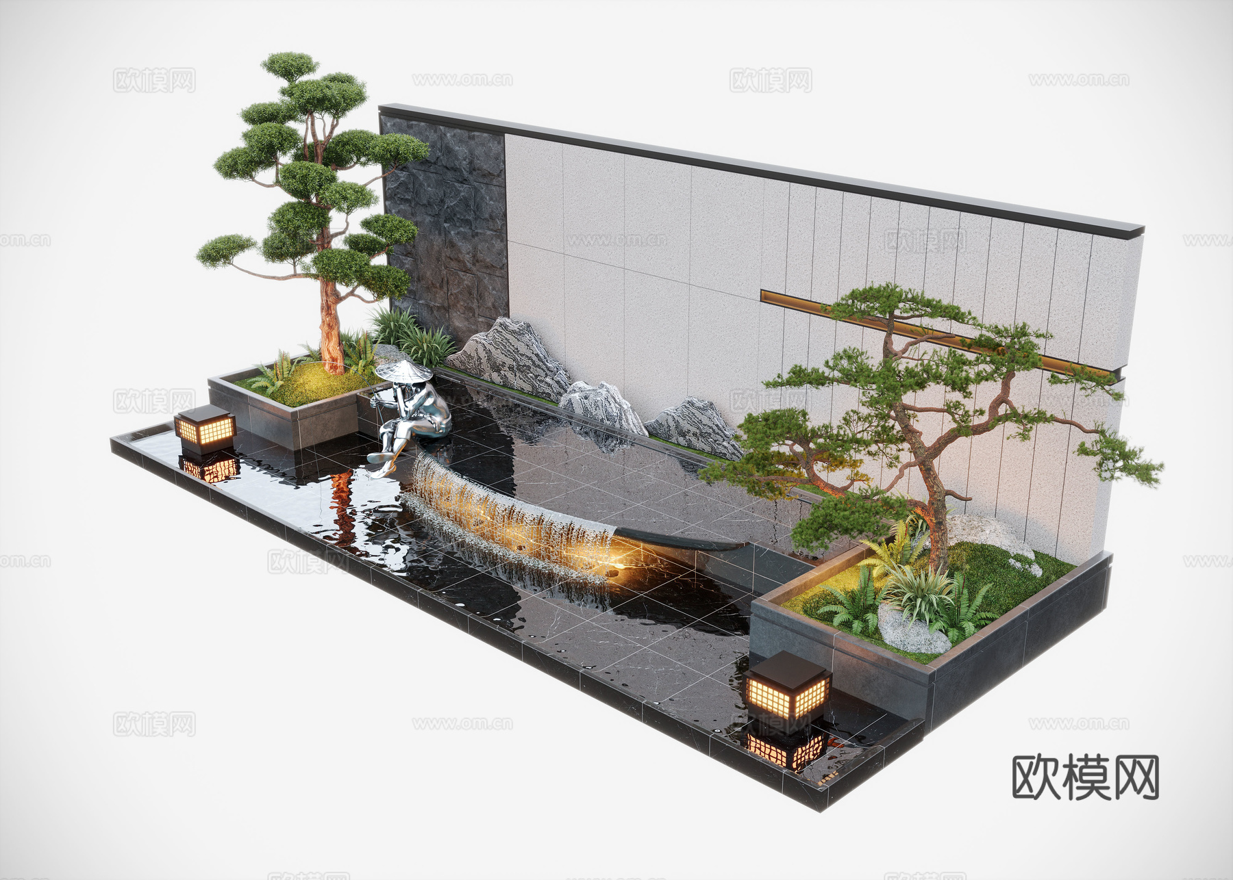 现代庭院水景墙 水景 流水 叠水小品3d模型