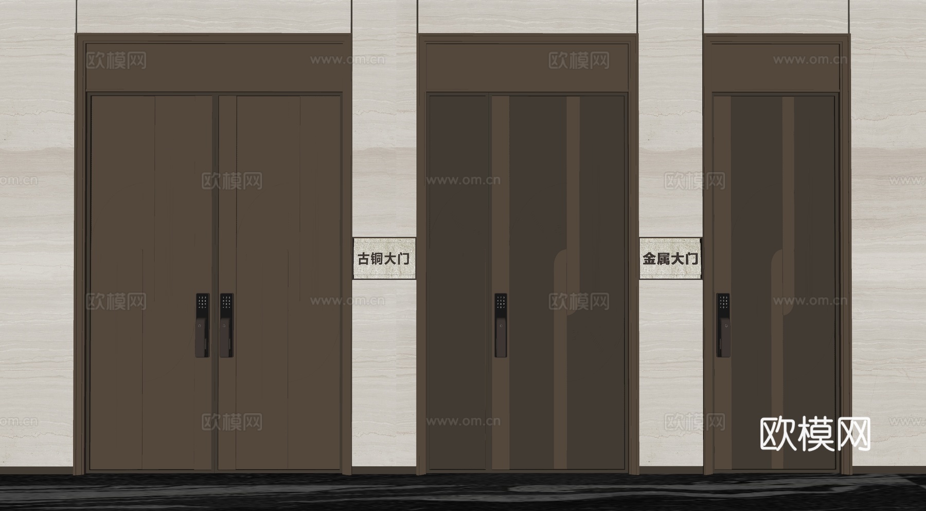 双开门 铜门 入户大门su模型