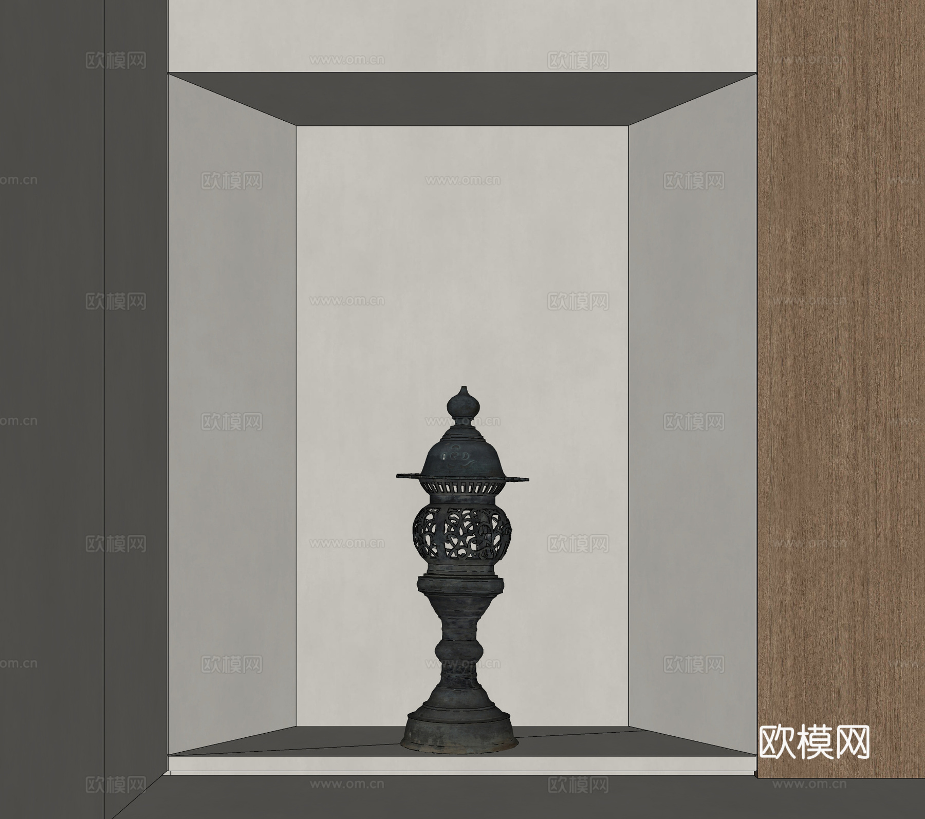 日式景观灯摆件 铁艺烛台 香薰灯 熏炉su模型下载（渲染图2）