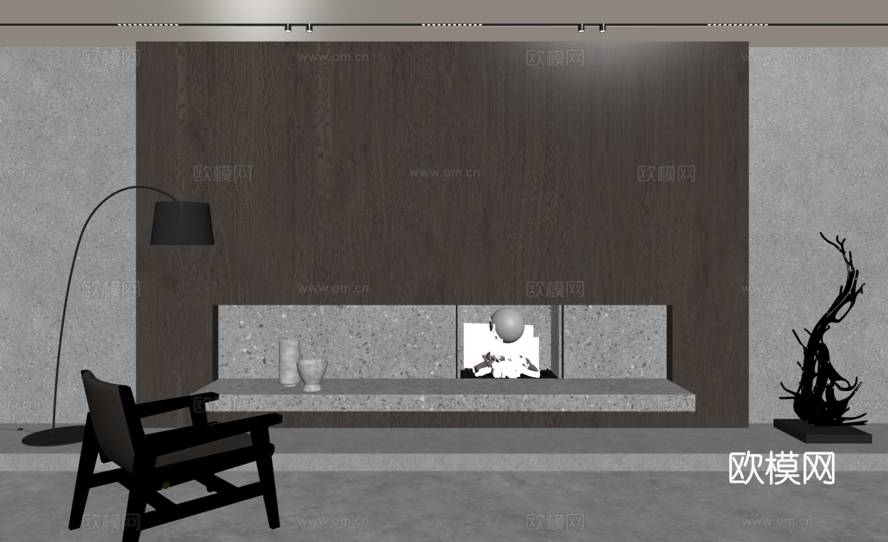 现代壁炉su模型下载（渲染图2）