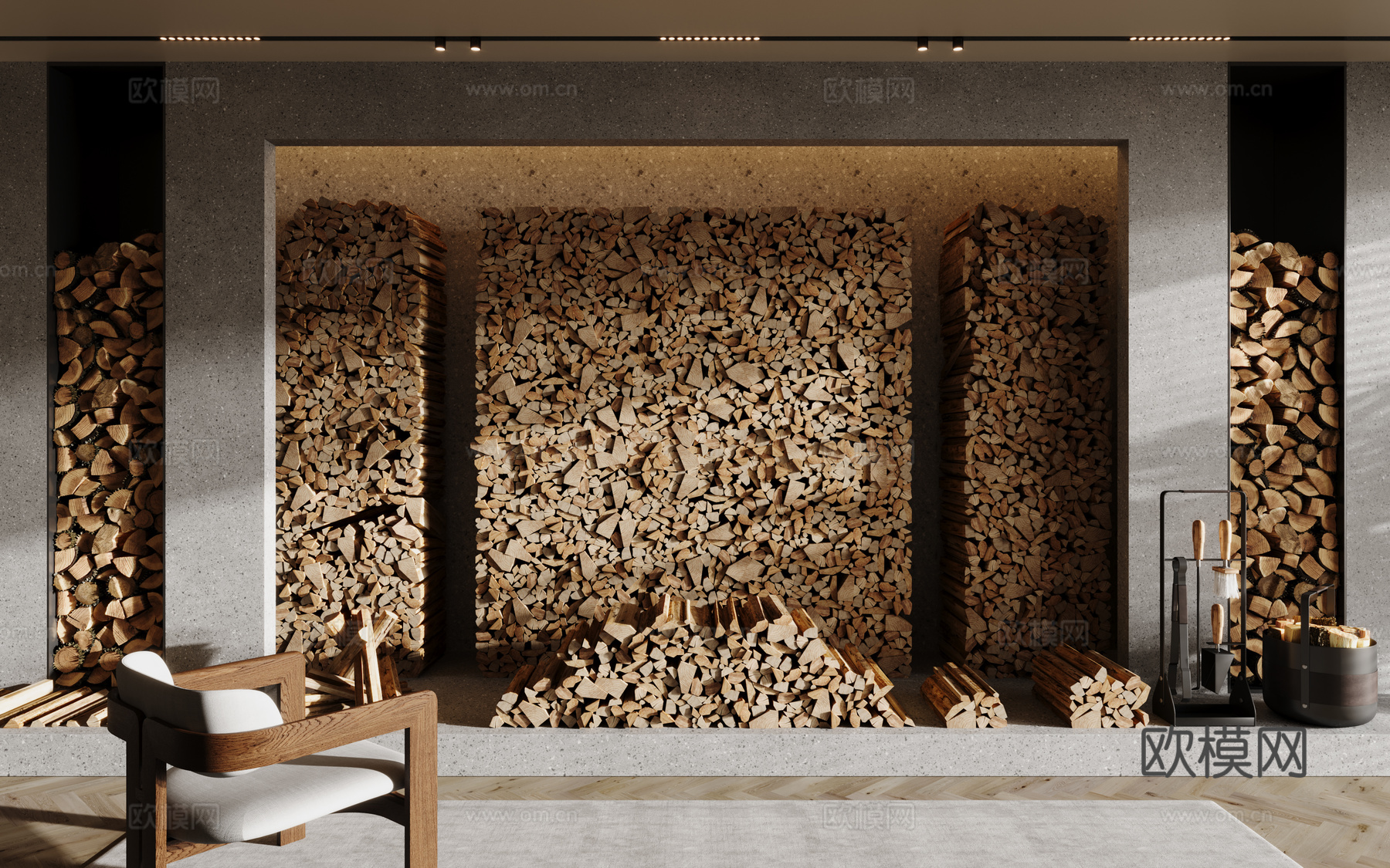现代壁炉 柴火su模型下载（渲染图1）