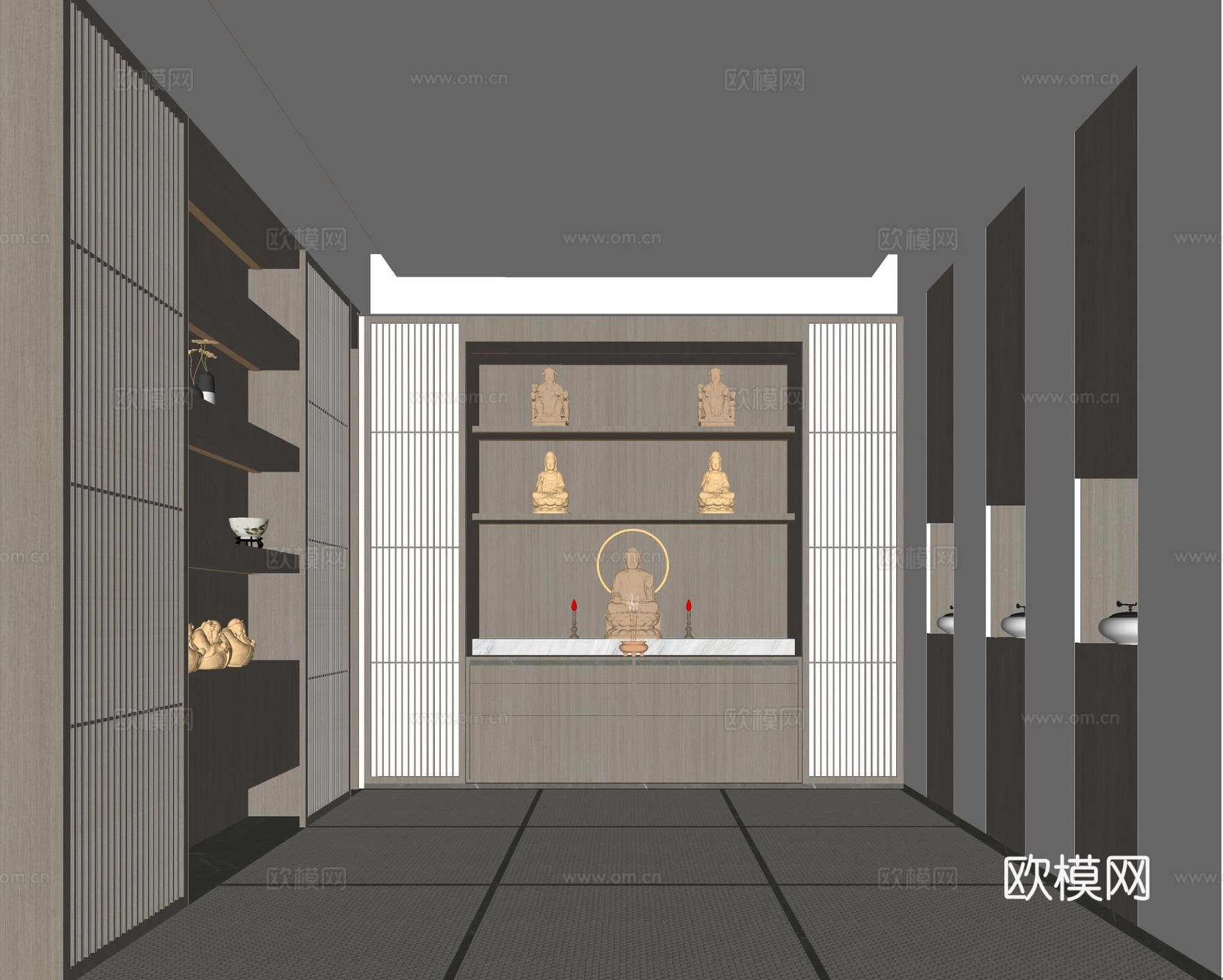 新中式家居佛堂 佛龛室 供奉台 香炉 佛龛su模型下载（渲染图2）