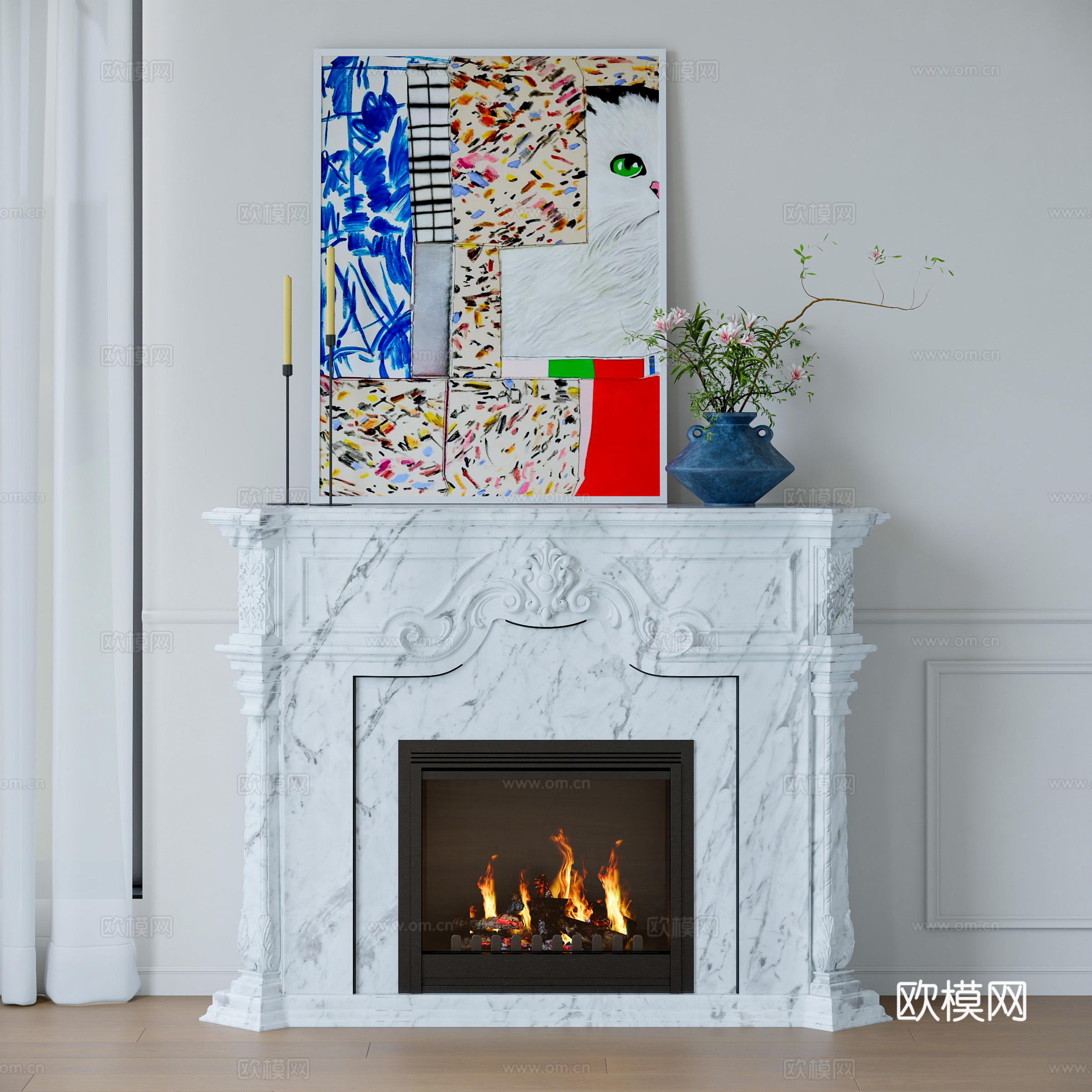 欧式大理石壁炉 火炉3d模型下载