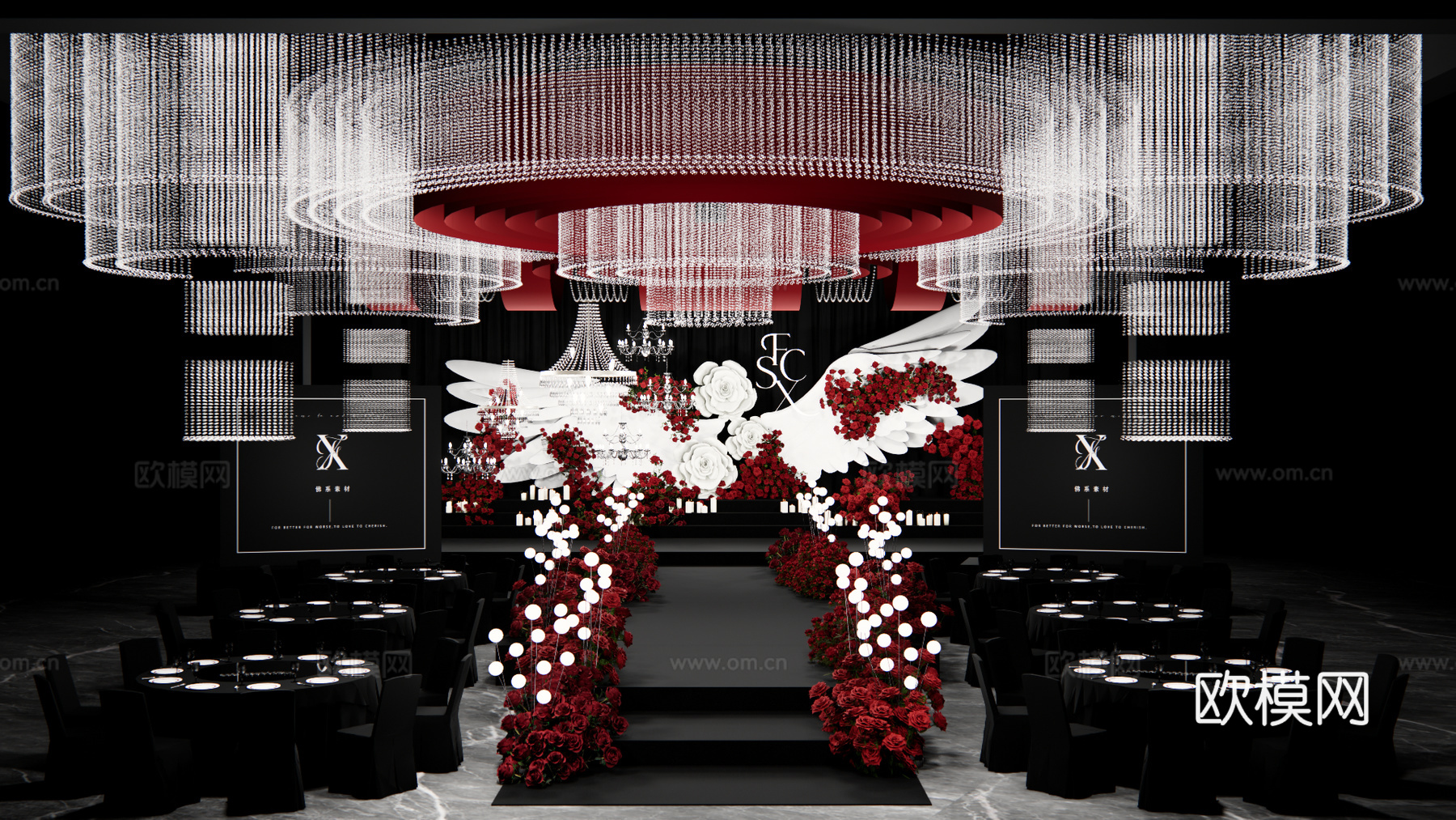 水晶布幔婚礼 吊顶设计su模型下载（渲染图1）