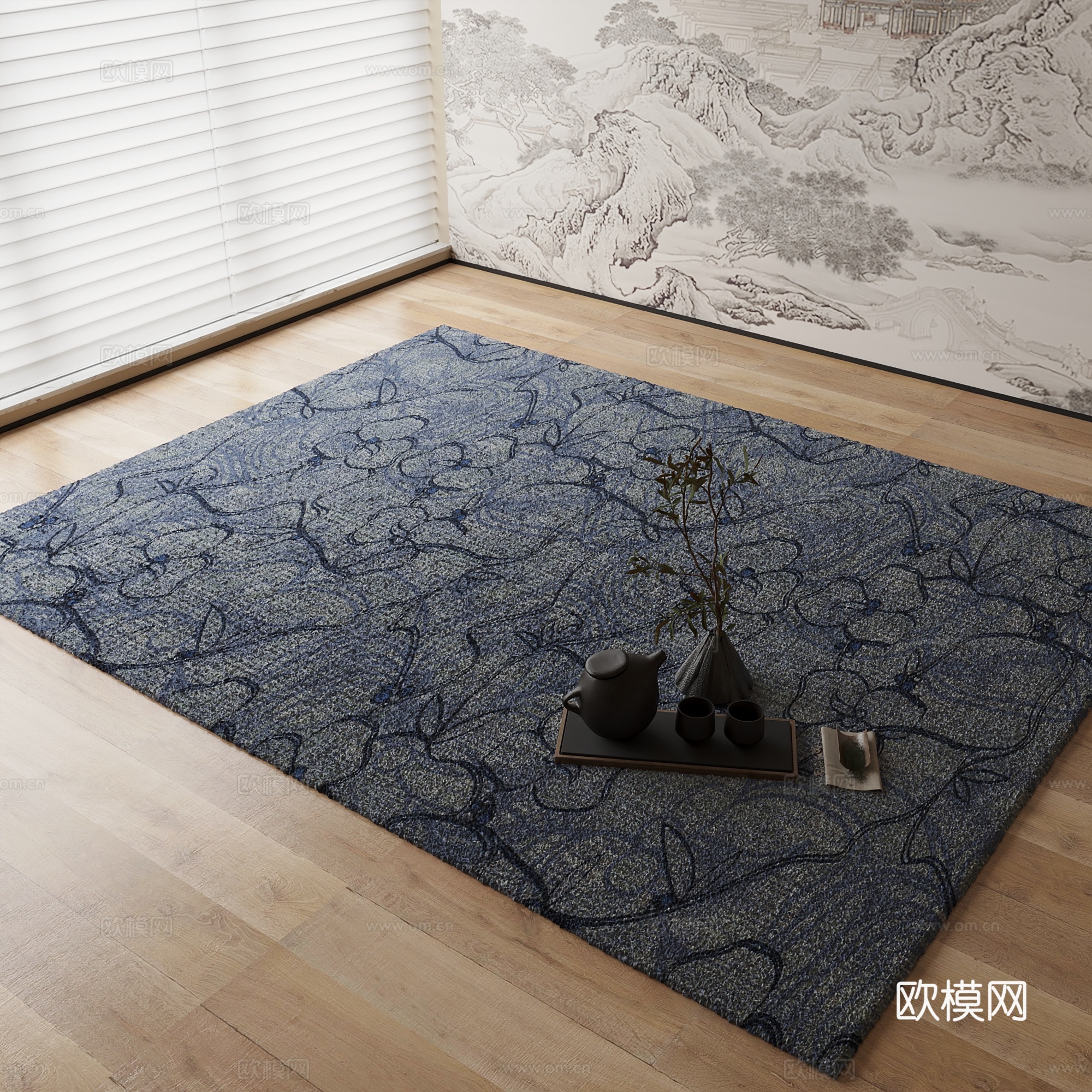 新中式地毯3d模型下载