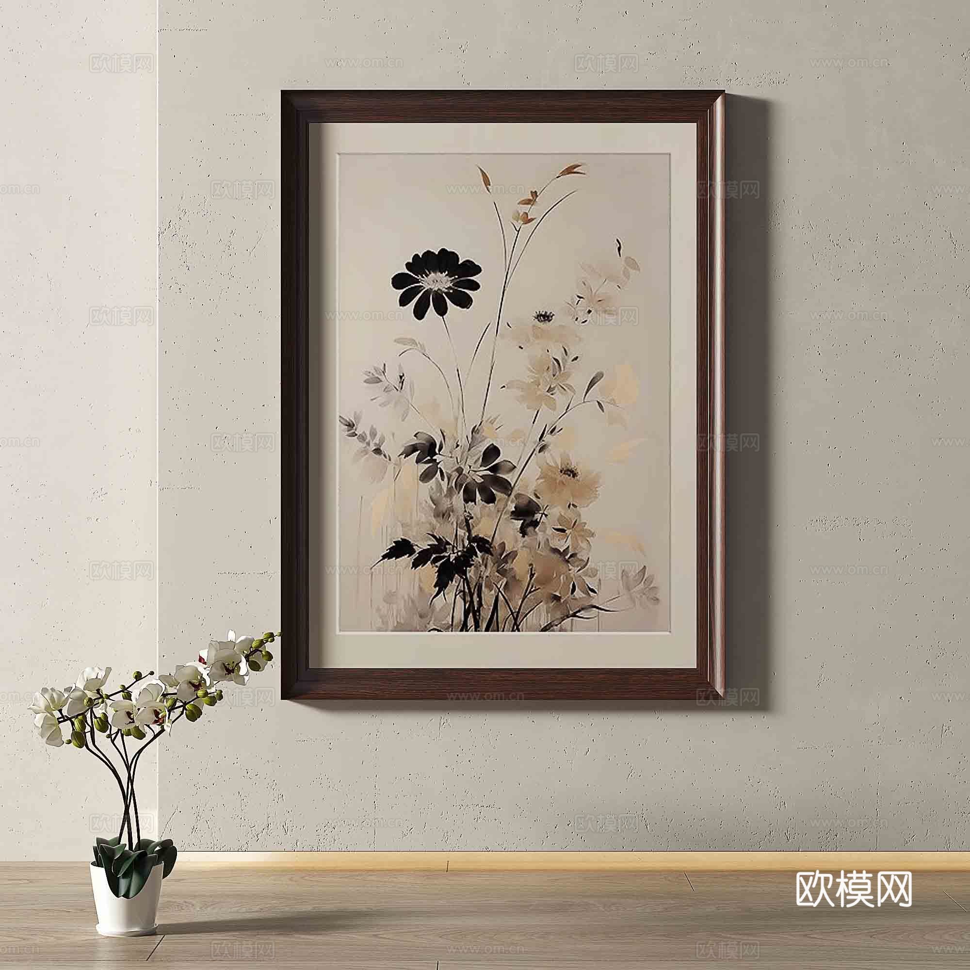 现代花朵挂画 装饰画3d模型