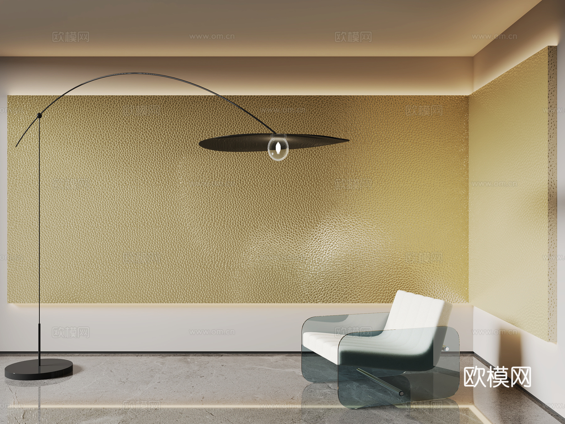 现代金属背景墙 背景板 亚克力休闲椅 落地灯3d模型下载