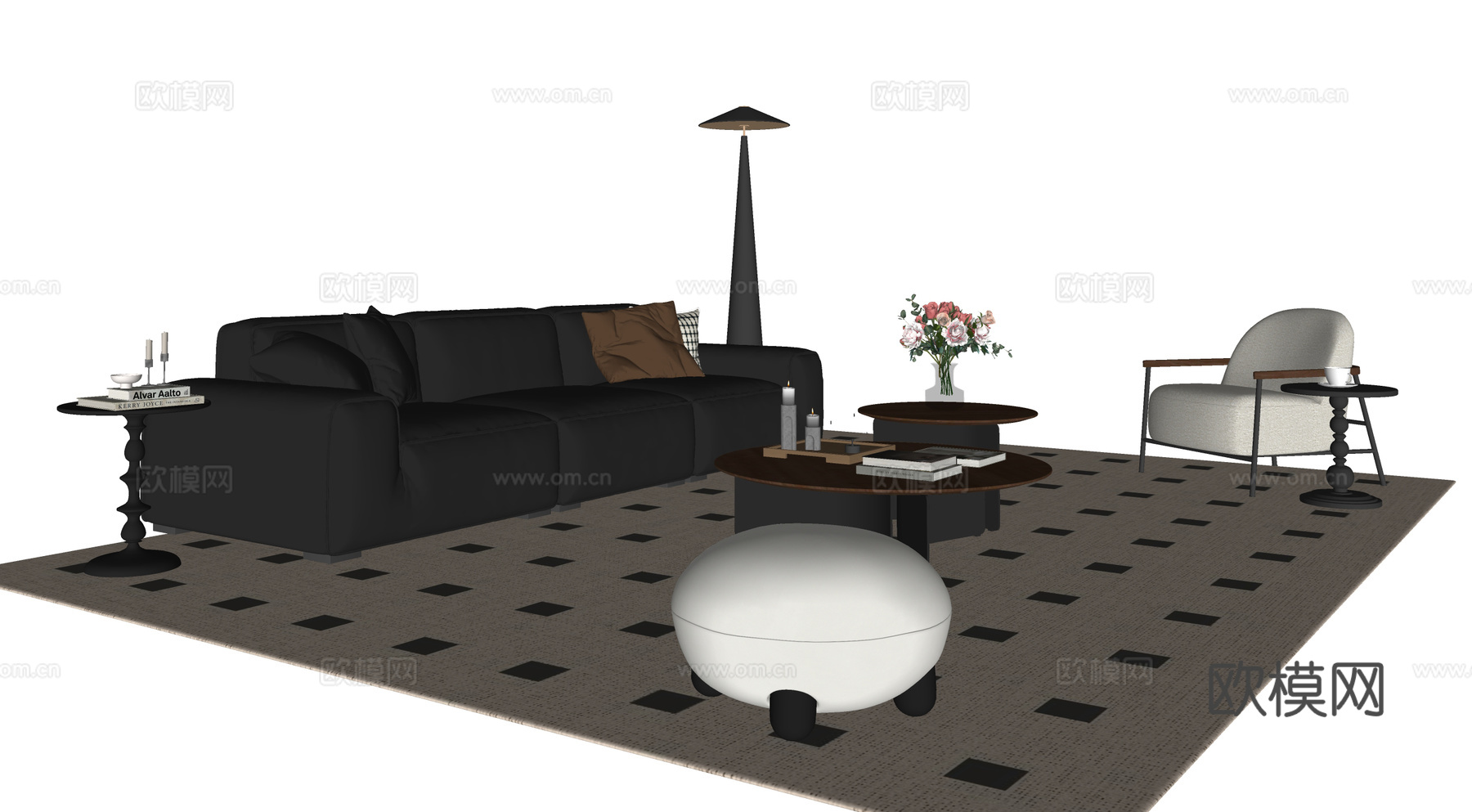 中古风组合沙发su模型下载（渲染图1）