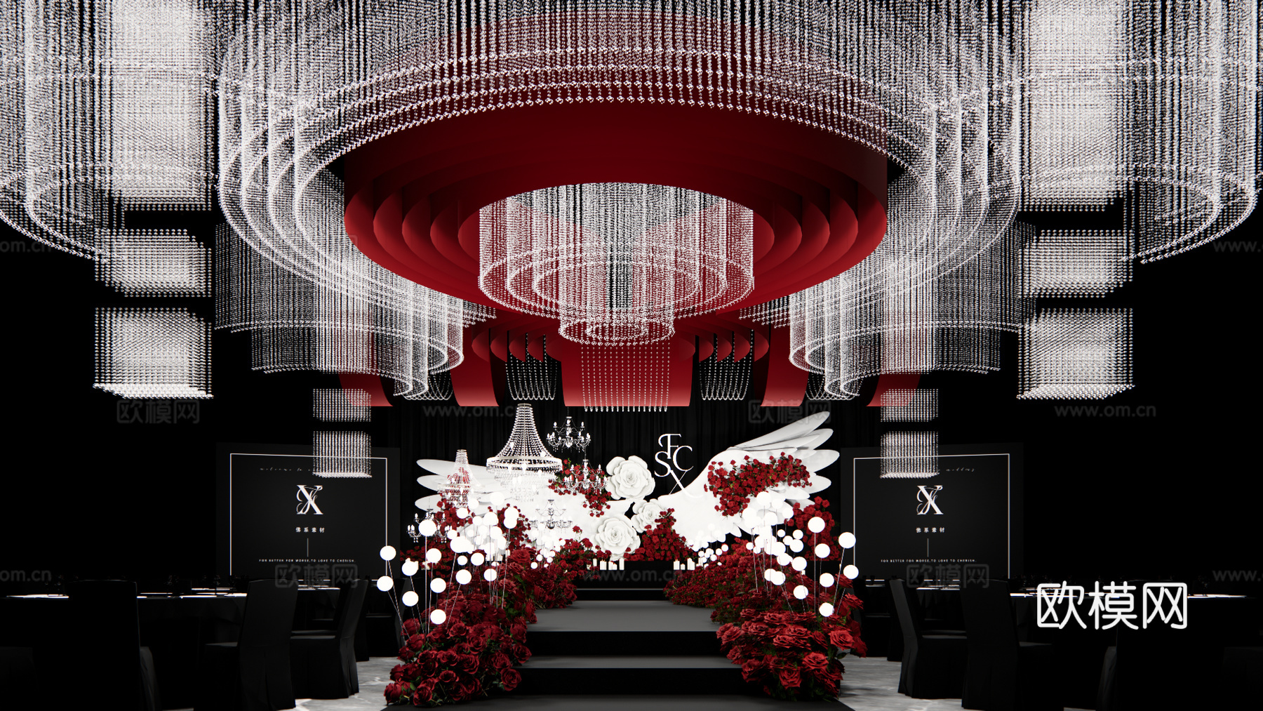 水晶布幔婚礼 吊顶设计su模型下载（渲染图4）