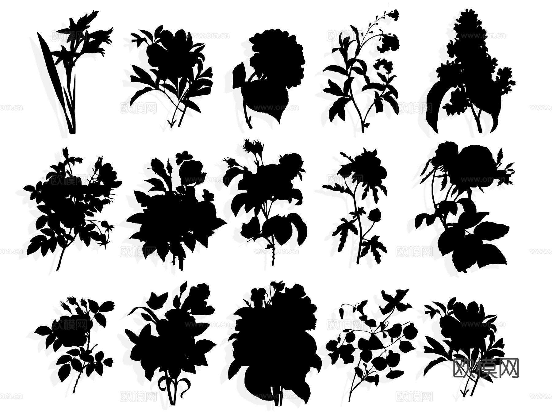 国潮雕花 花卉剪影 腊梅花 墙贴3d模型