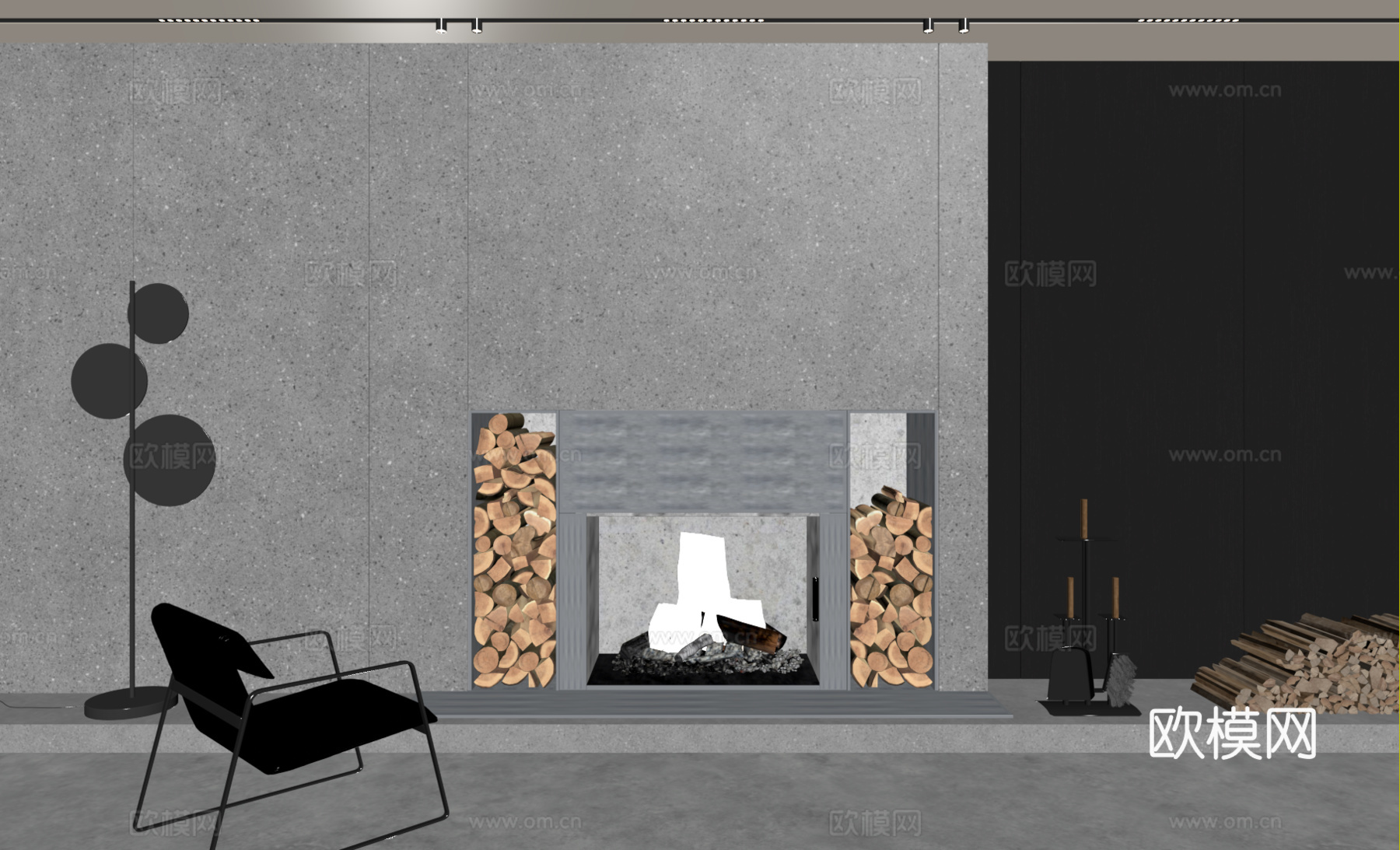 现代壁炉su模型下载（渲染图2）