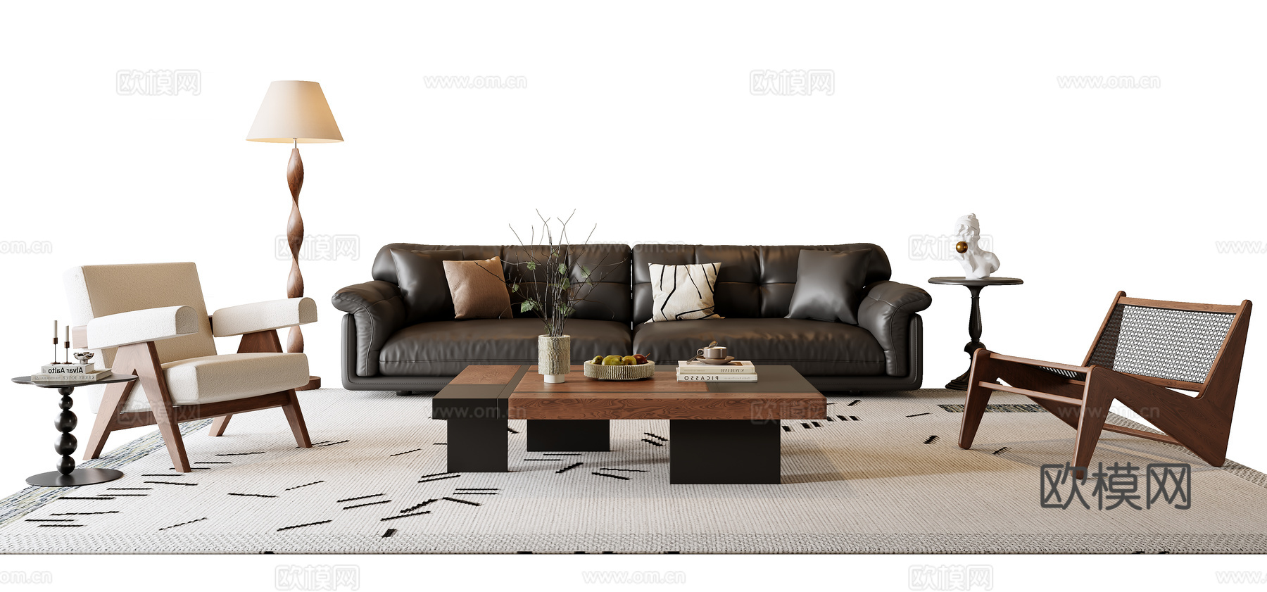 中古风沙发 茶几 组合沙发3d模型下载
