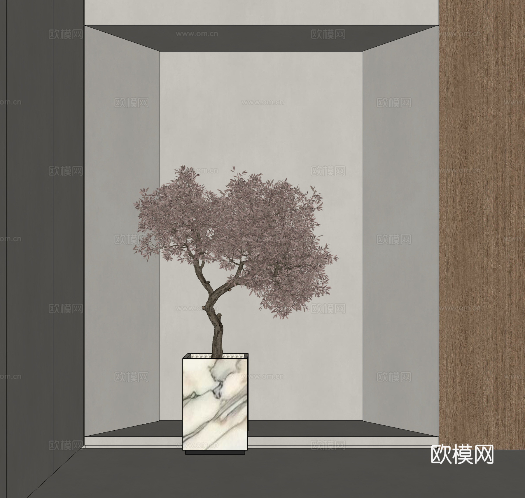 新中式盆栽 室内景观树 景观盆栽su模型下载（渲染图2）