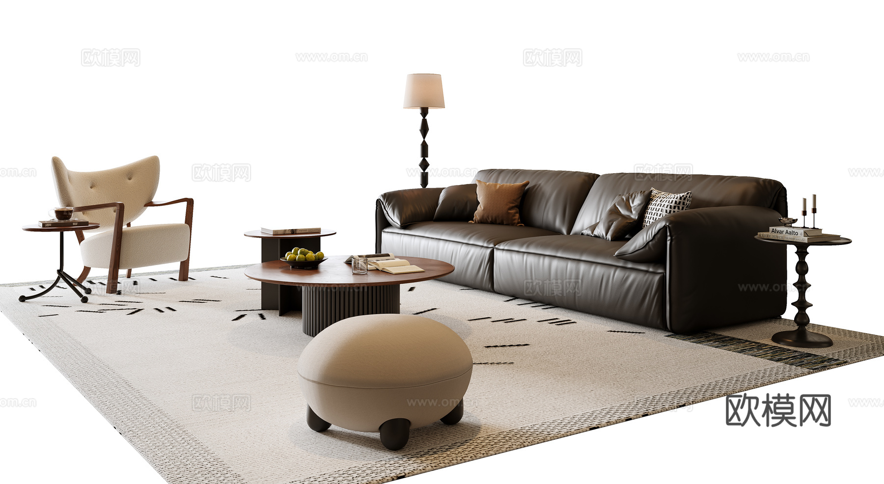 中古风组合沙发su模型下载（渲染图2）