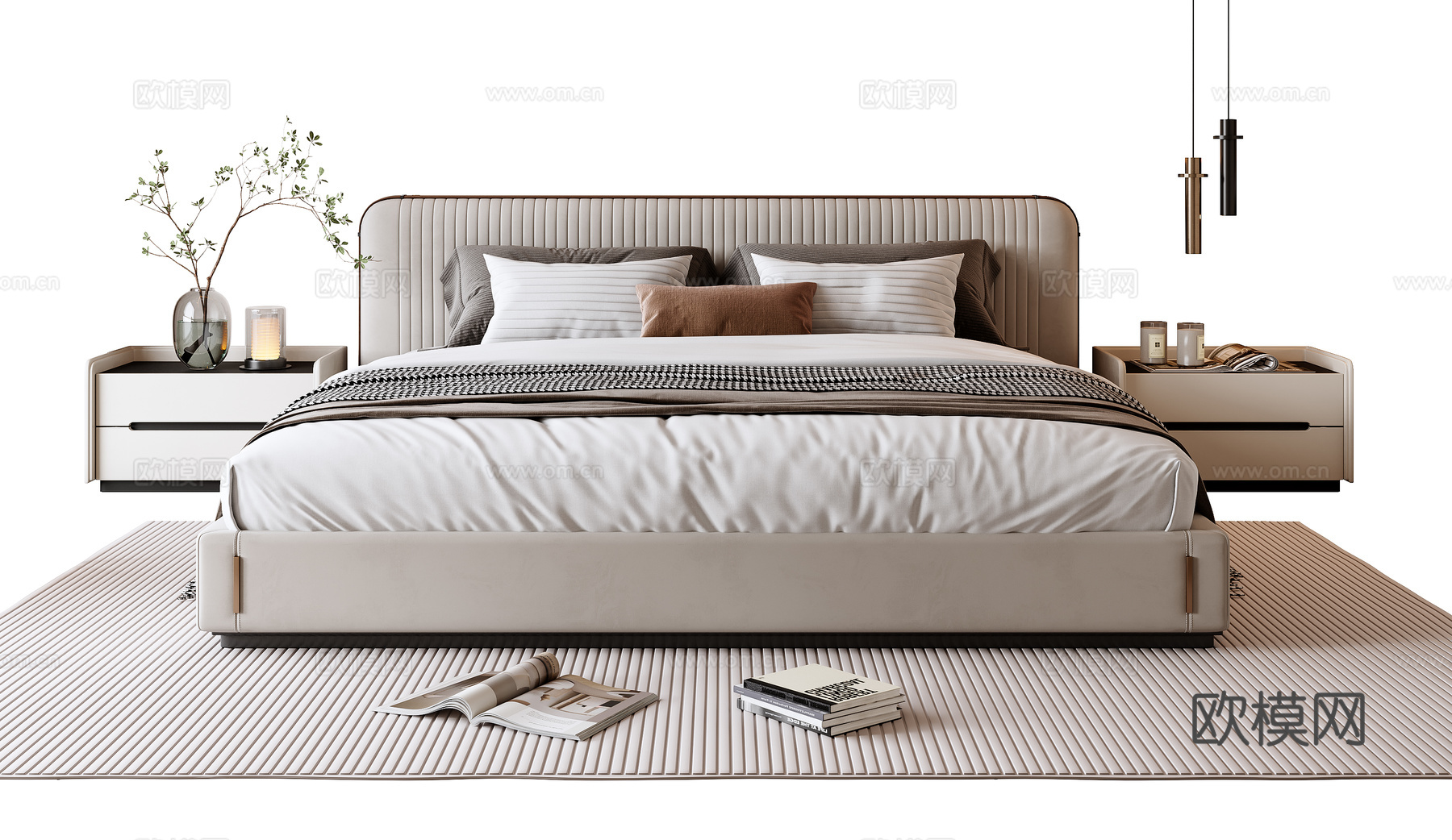 现代双人床3d模型下载