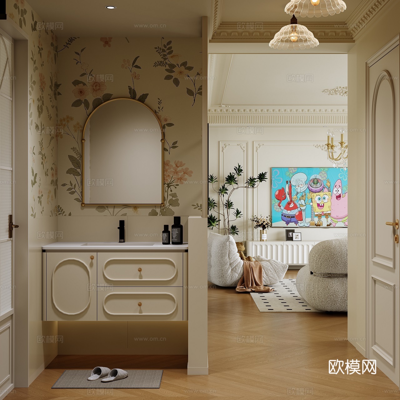 法式客餐厅3d模型下载（渲染图3）