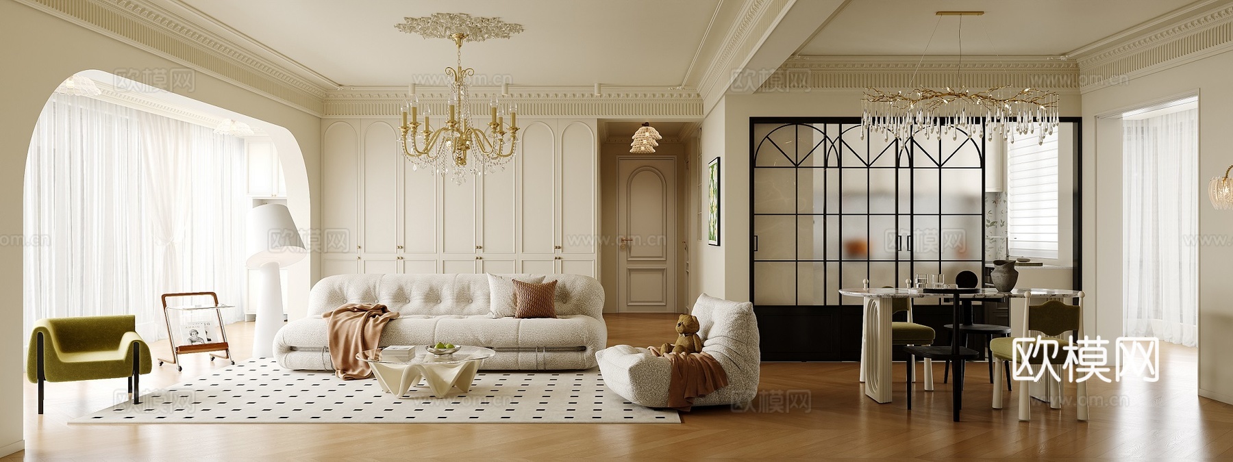 法式客餐厅3d模型下载（渲染图1）