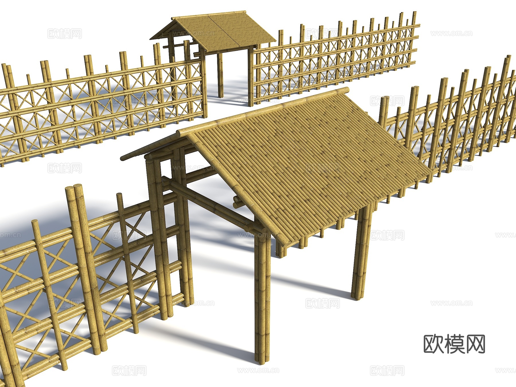 原木风竹子门头 院门 竹围栏 竹篱笆 竹栏杆3d模型