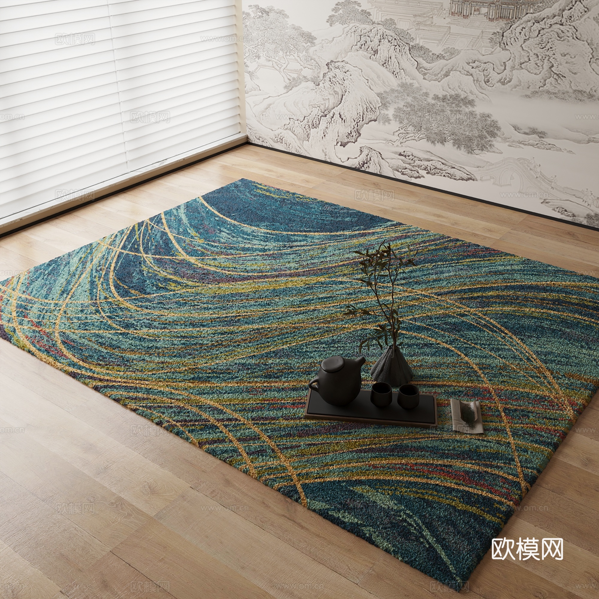 新中式地毯3d模型下载