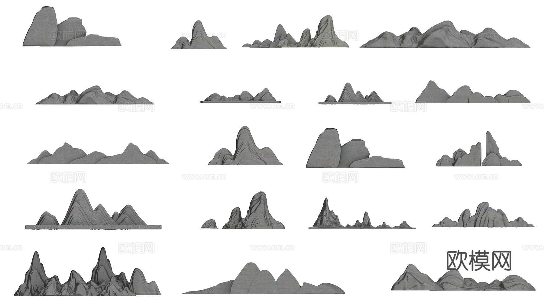 中式国潮山水 假山 线条山 石头3d模型