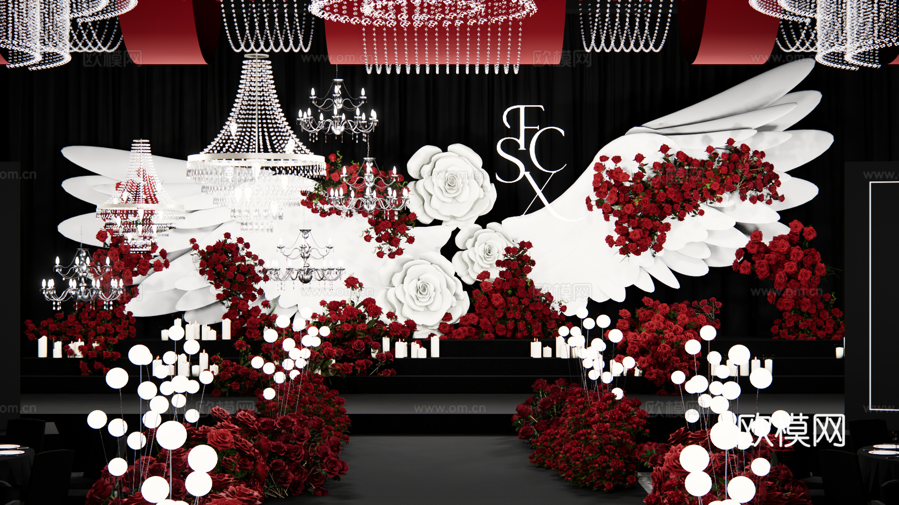 水晶布幔婚礼 吊顶设计su模型下载（渲染图2）