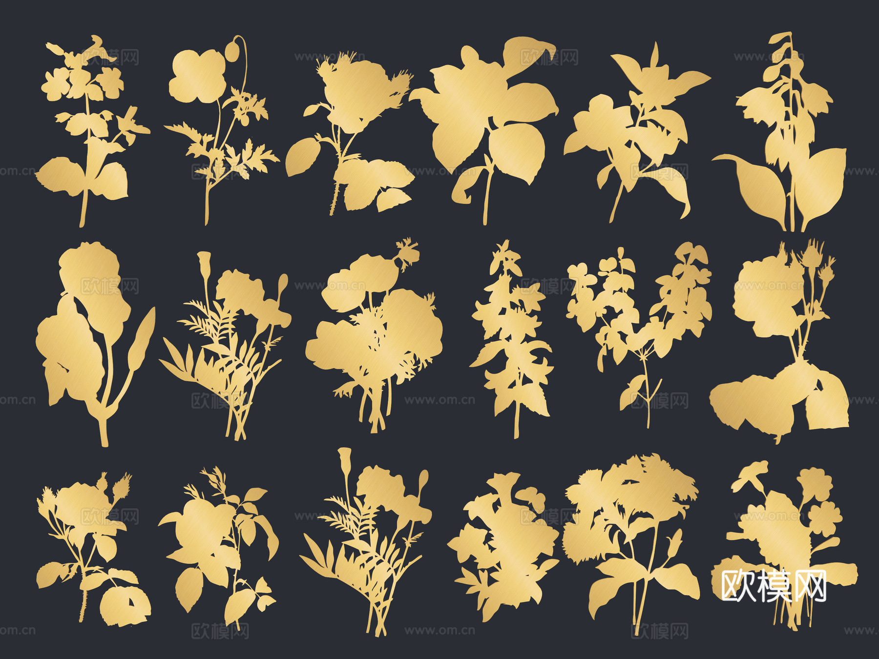 国潮金属雕花 花卉剪影 腊梅花 墙贴3d模型