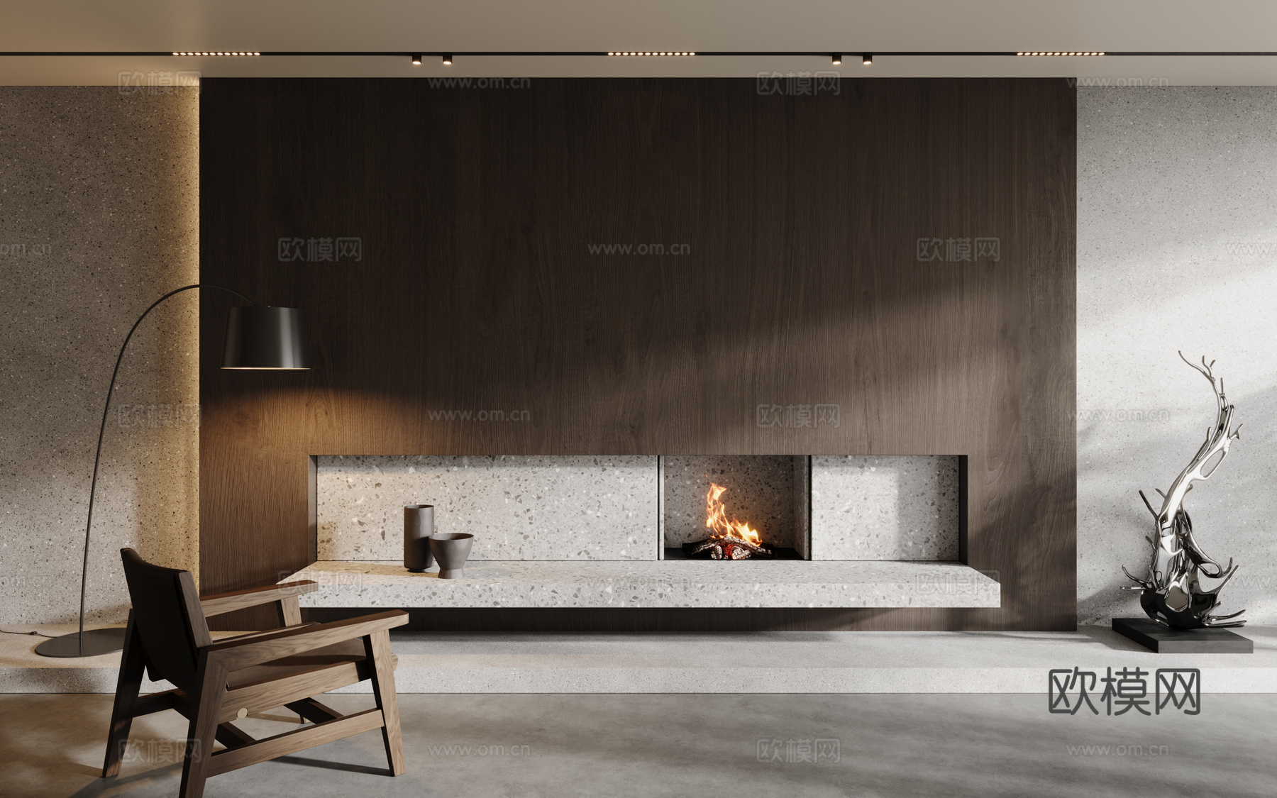 现代壁炉su模型下载（渲染图1）