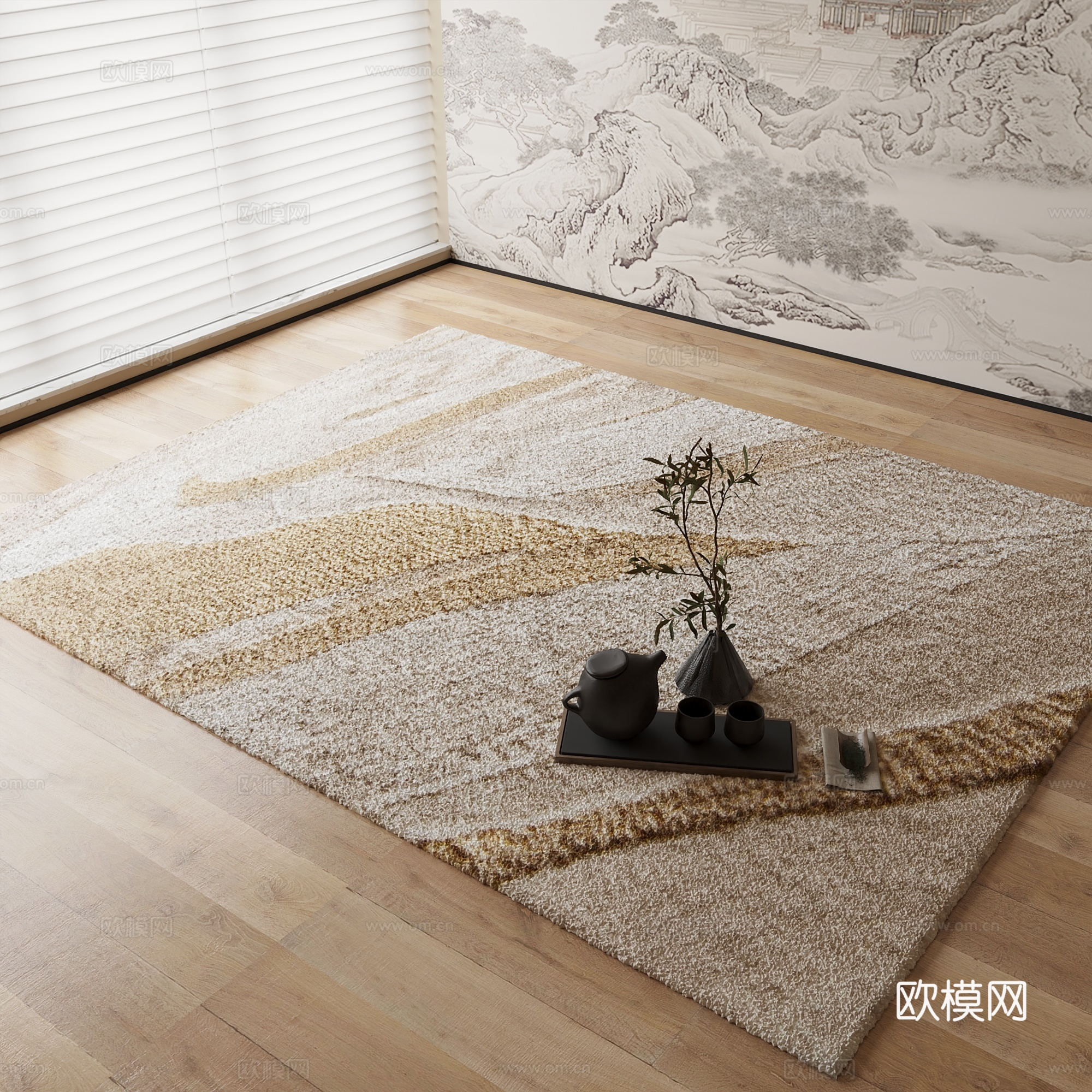 新中式地毯3d模型下载