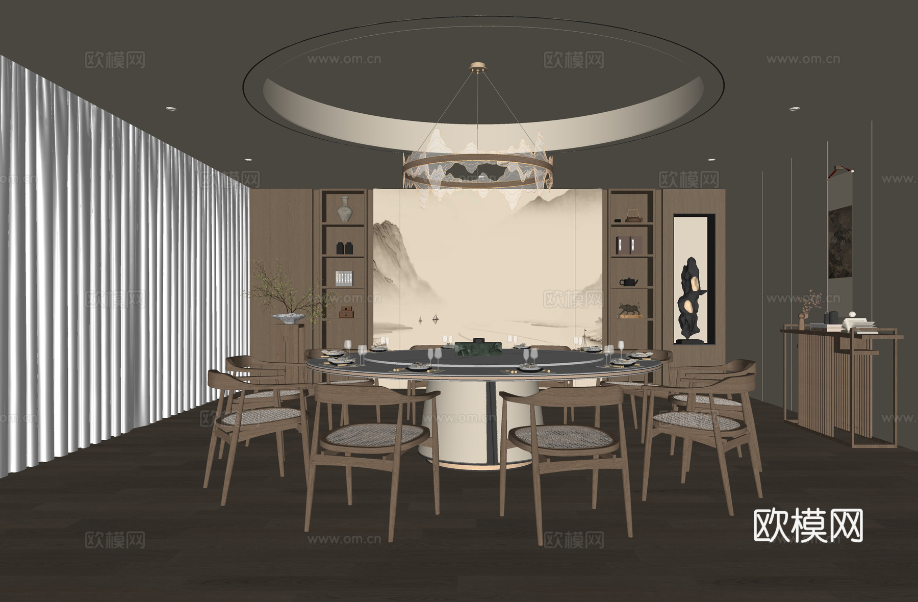 新中式餐饮包厢su模型下载（渲染图2）