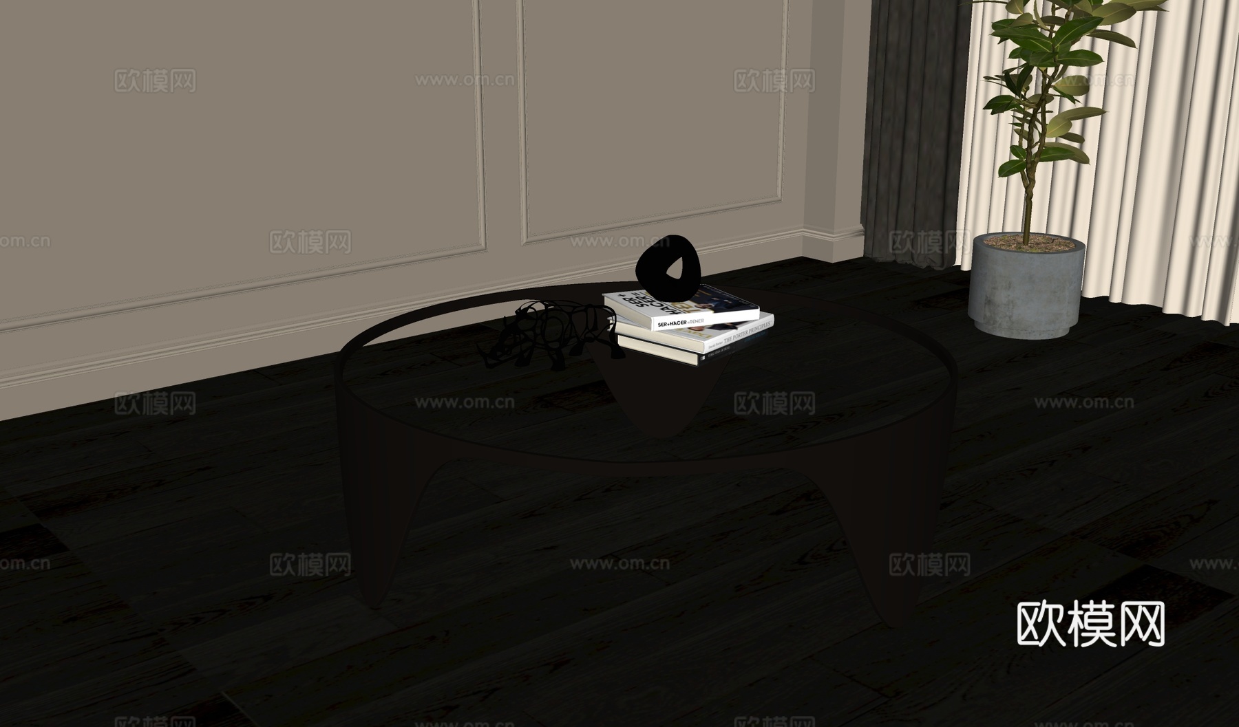 现代中古风茶几 饰品摆件su模型