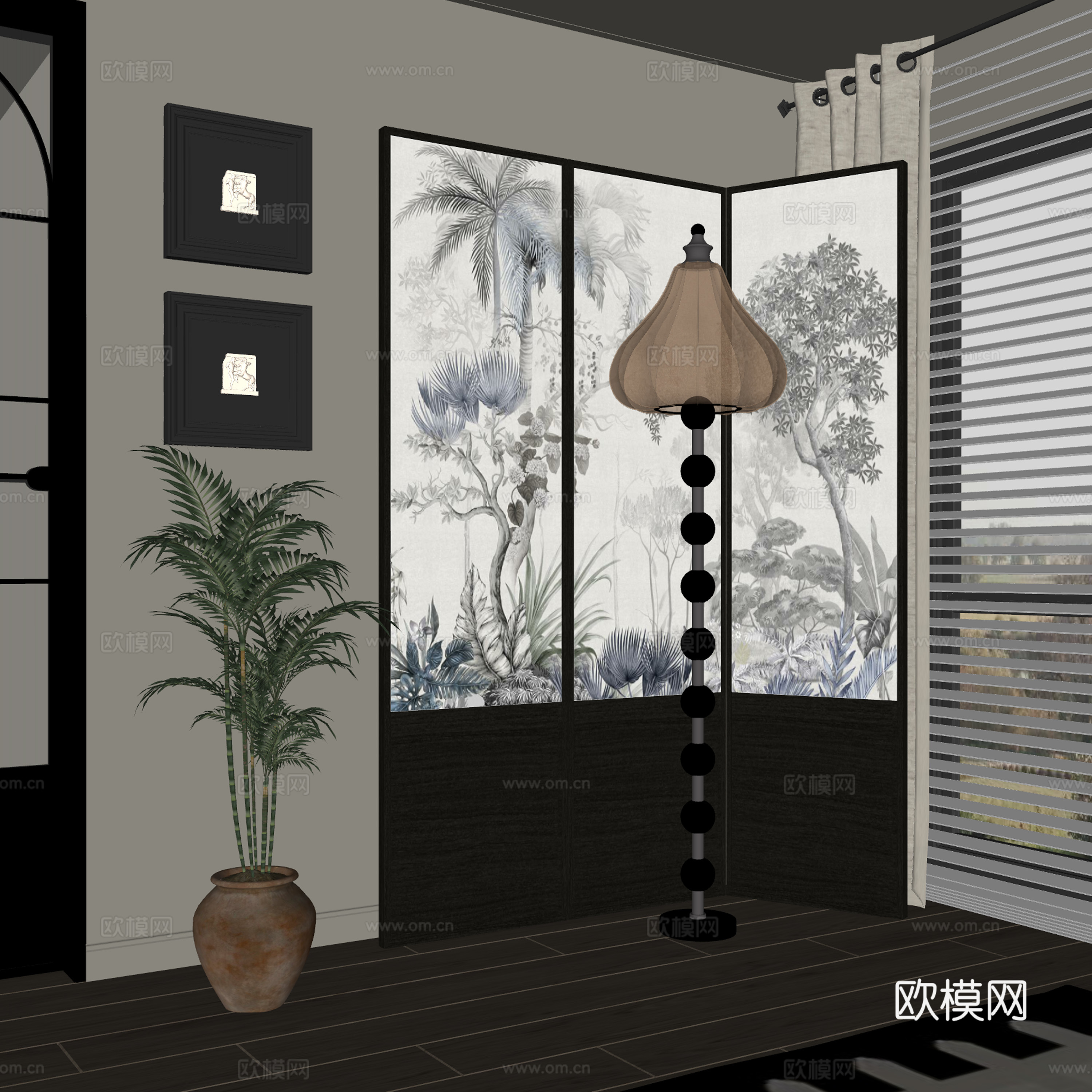 中古风落地灯su模型下载（渲染图2）