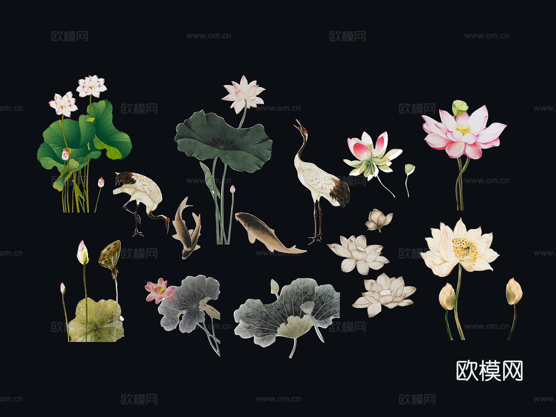 国潮雕花，花卉剪影，腊梅花，牡丹，国花，国风，桃花，樱花，粉su模型下载（渲染图1）