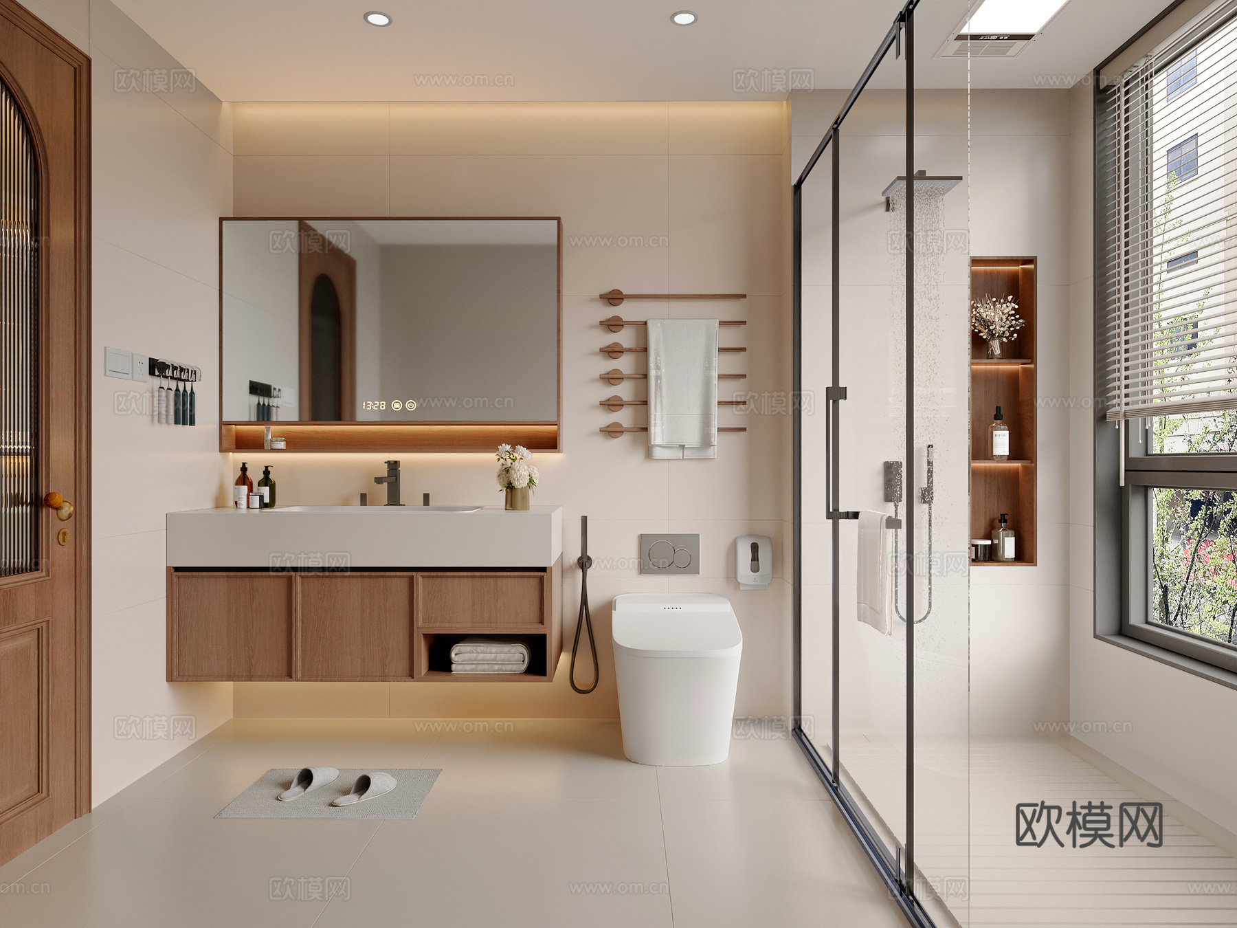 中古风卫生间 卫浴柜 卫浴用品 花洒 马桶3d模型下载