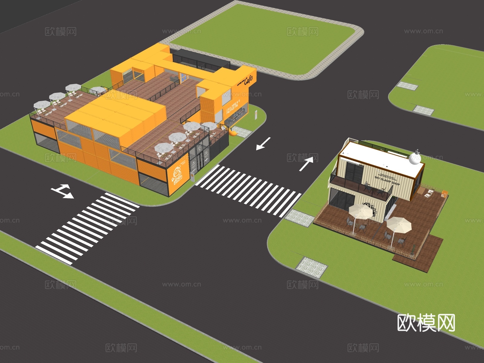 民宿建筑 平地民宿建筑 集装箱民宿建筑su模型下载（渲染图2）