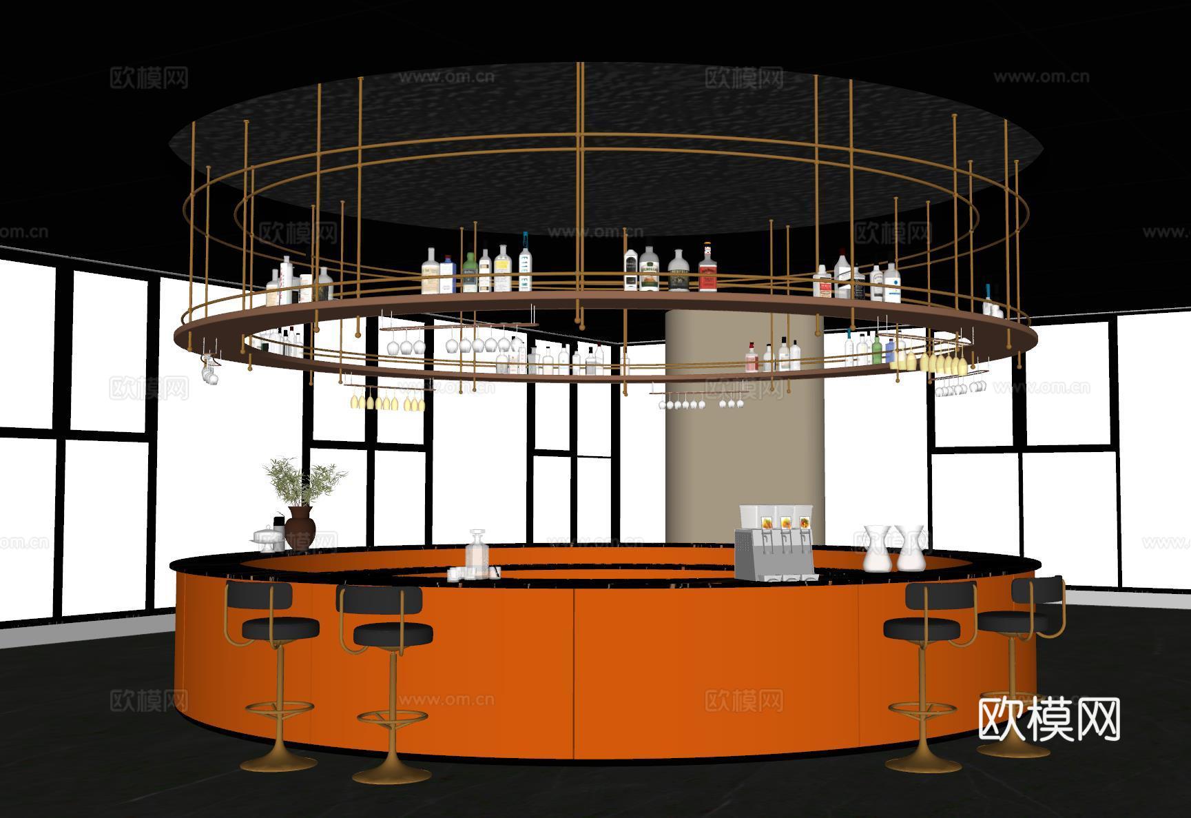现代酒店水吧台su模型下载（渲染图2）