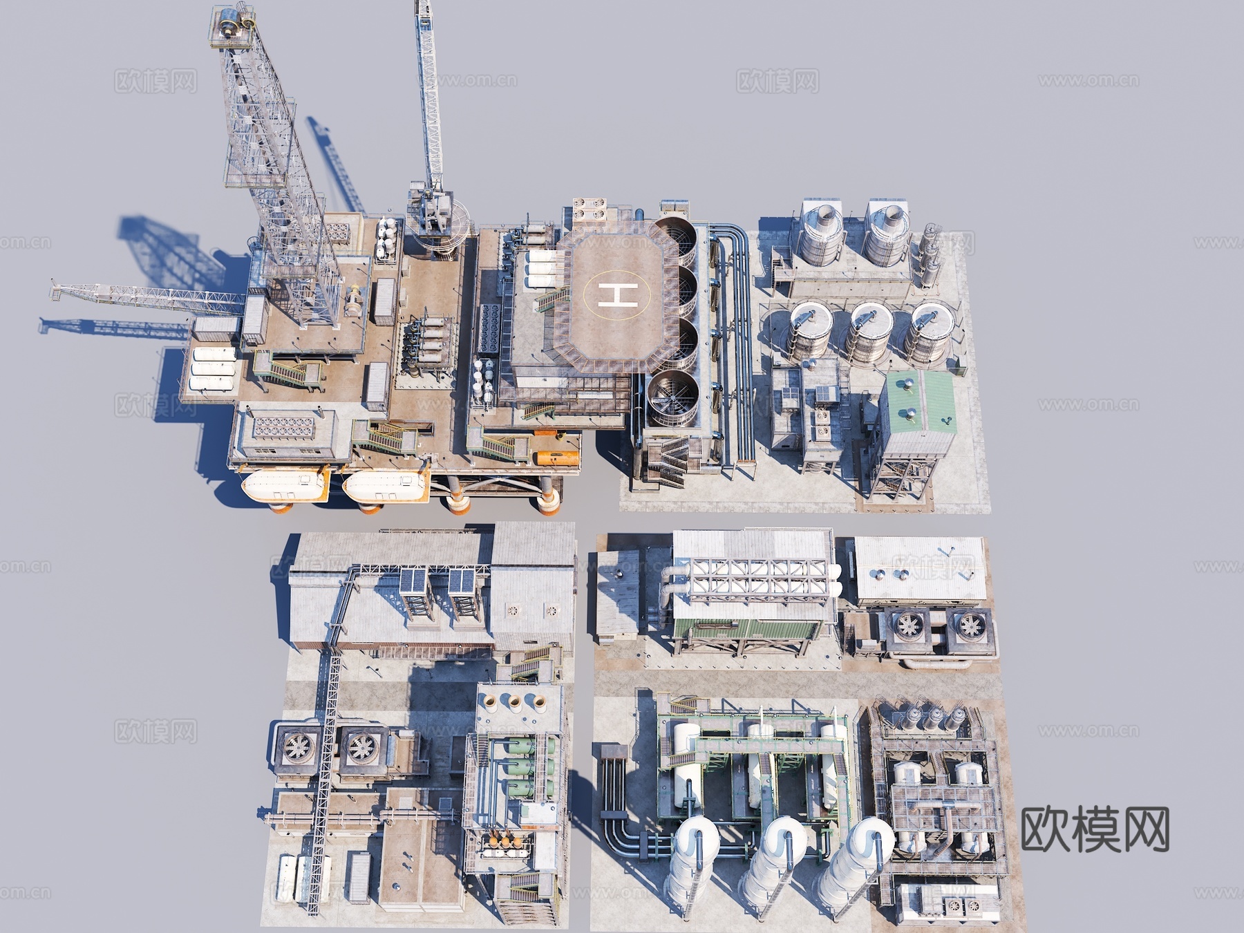 工厂 反应堆建筑 油泵 烟囱 冷却塔 管道 储气库3d模型