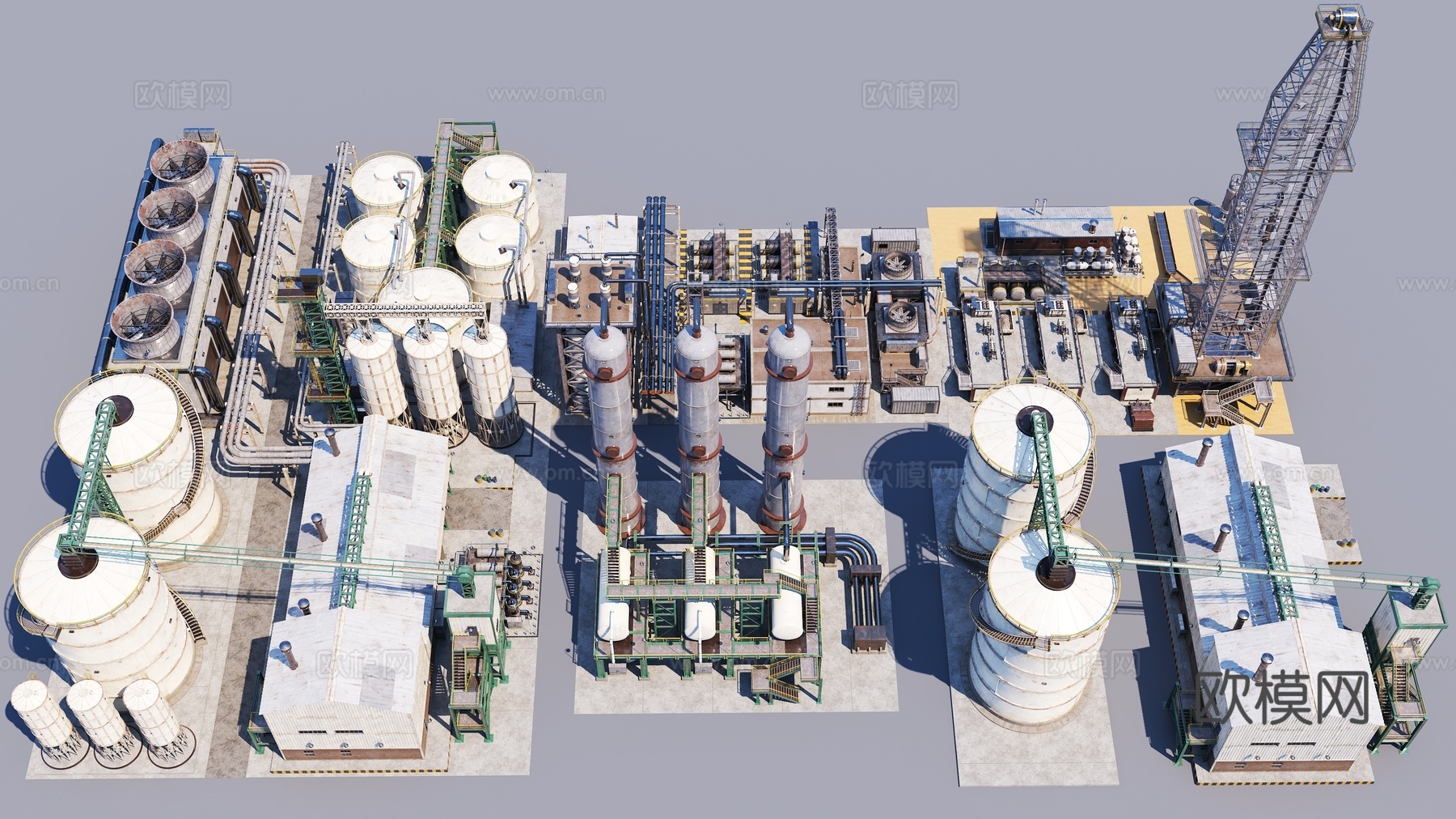 工厂 反应堆建筑 油泵 烟囱 冷却塔 管道 储气库3d模型