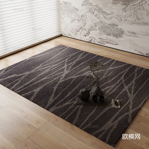 新中式地毯3d模型下载